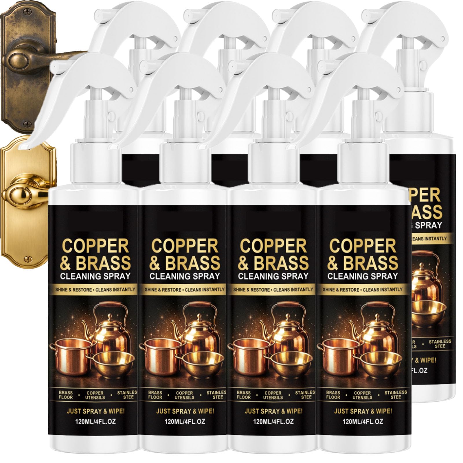 Spray Detergente Rame per Pentole e Padelle, Detergente Ottone e Rame e Lucidatura, Spray Antiruggine e Tarnish, Ripristina Brillantezza su Superfici Metalliche Opache Invecchiate, 120ml (8PCS)