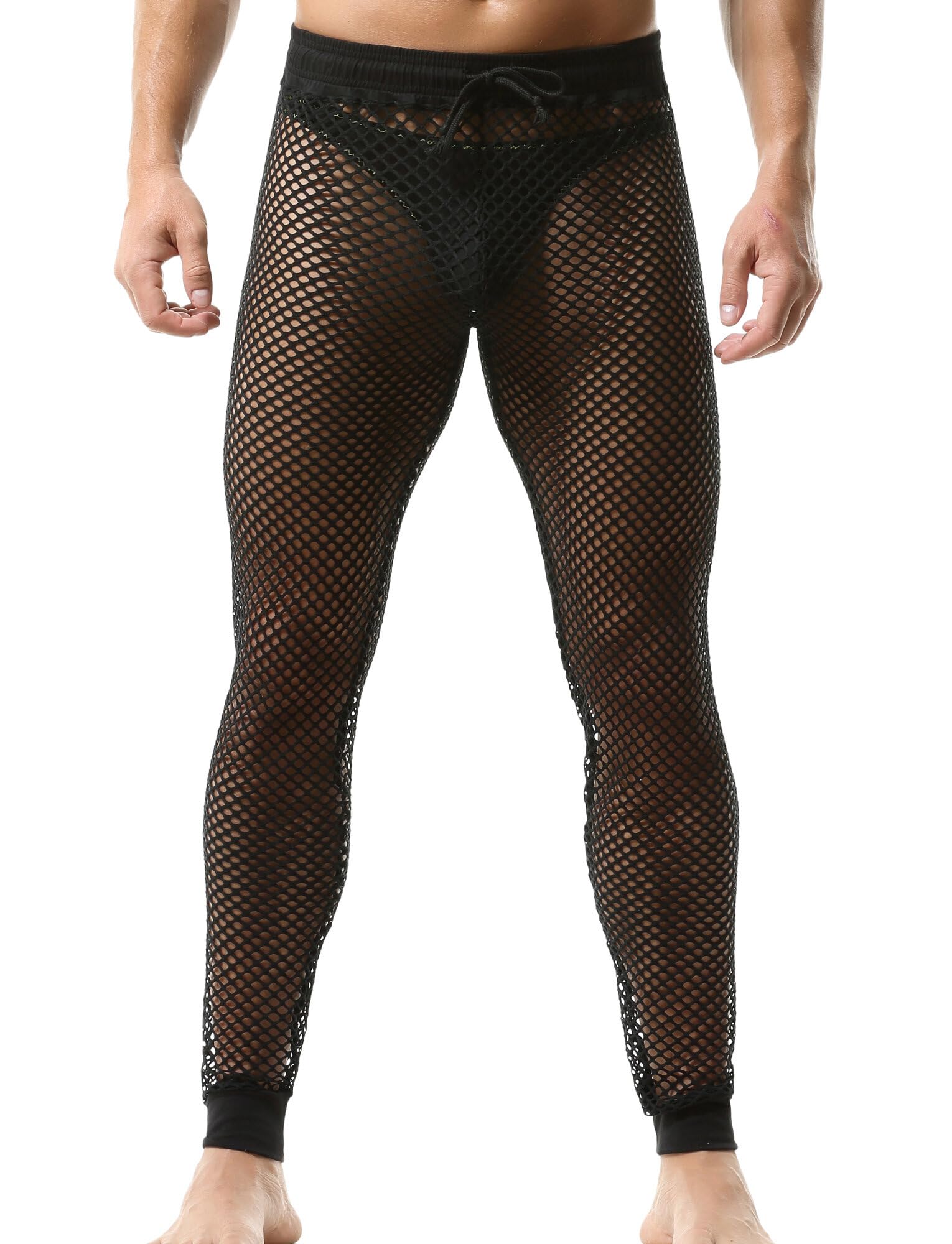 AIEOE Pantalones de malla para hombre, ropa interior de malla con cordón, cintura baja, ajuste muscular