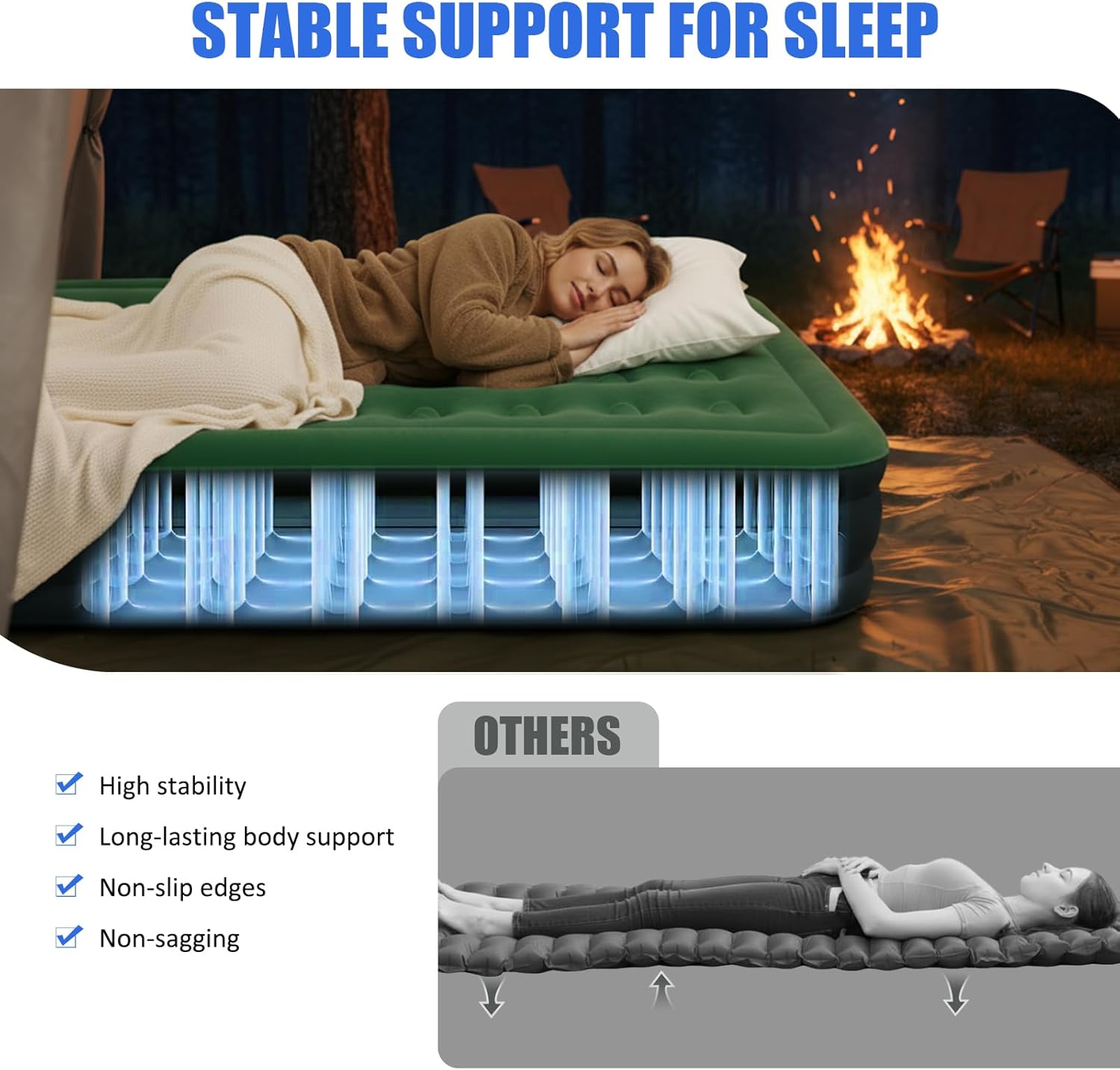 4 Person Pop Up Tents for Camping + Queen Camping Air Mattress with Built-in Rechargeable & Detachable Pump