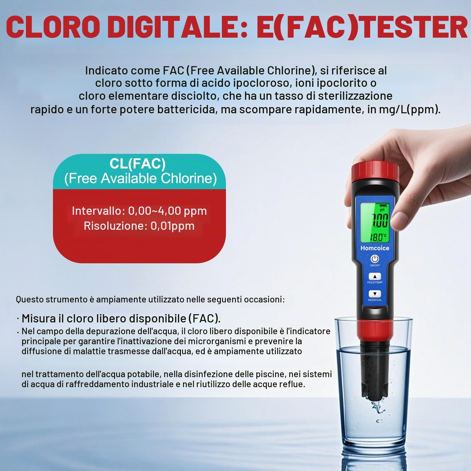 Misuratore pH Cloro Piscina 7 in 1, Tester PH Cloro Salinità ORP TDS EC Temperatura, Test Qualità Acqua ad alta precisione con funzione ATC per piscine, acqua potabile, acquario, idroponica