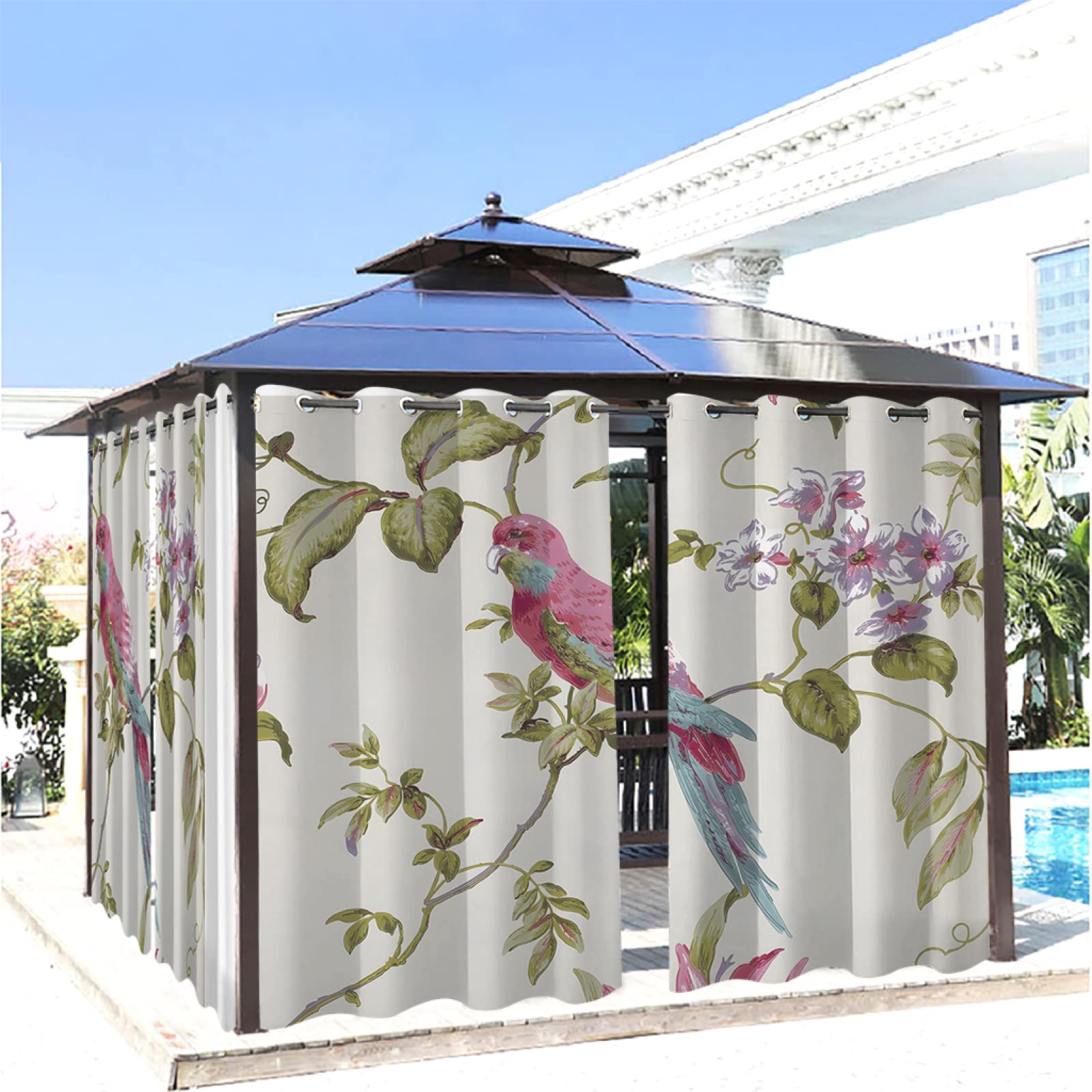 Rideau extérieur décoration jardin et pergola beige à œillets occultant lot de 2 panneaux