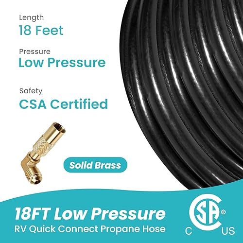 Miniatura 4 de Manguera de propano de conexión rápida para autocaravana de 18 pies con adaptador de codo de propano para parrilla Blackstone de 1722 pulgadas,