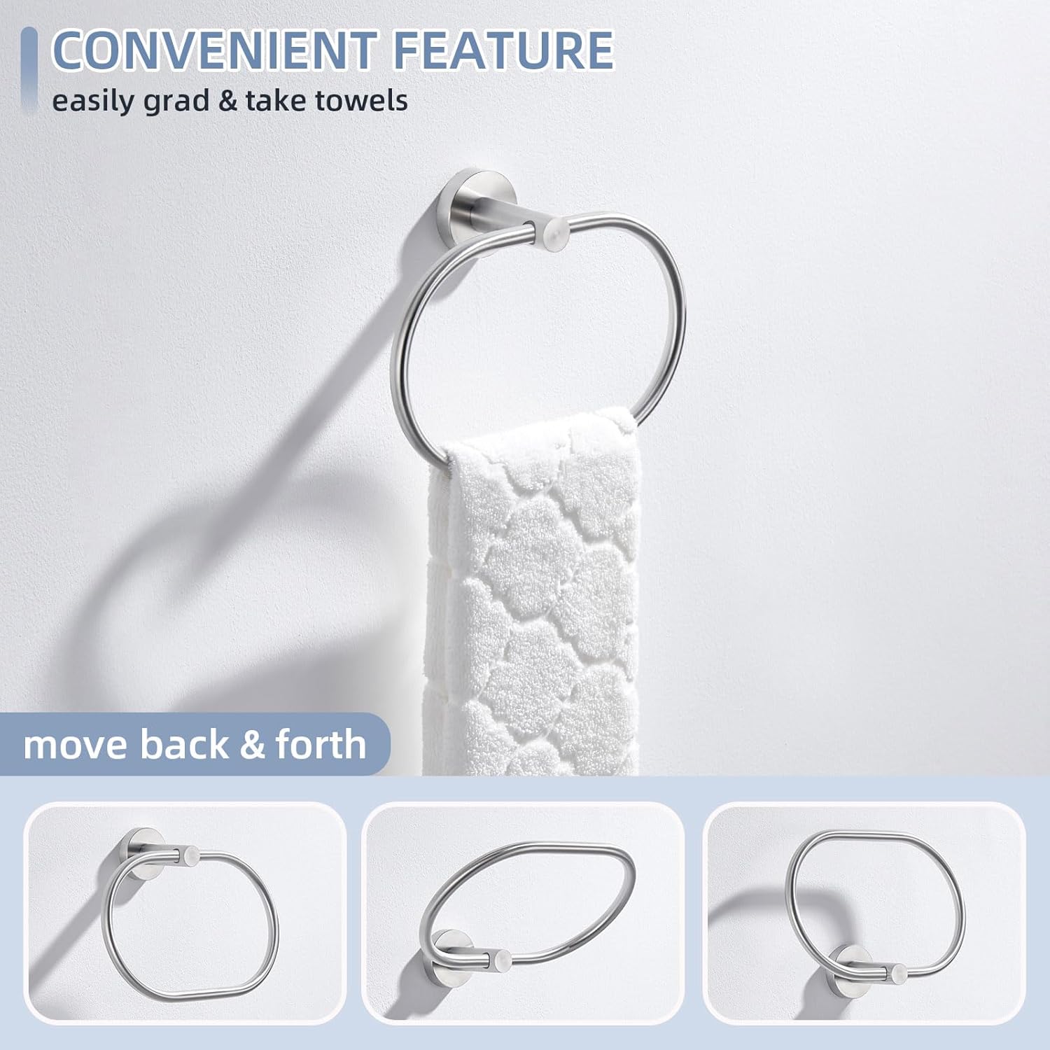 Angle Simple Swivel Towel Ring Bundle with Robe Hook 2 Pack (Brushed Nickel)