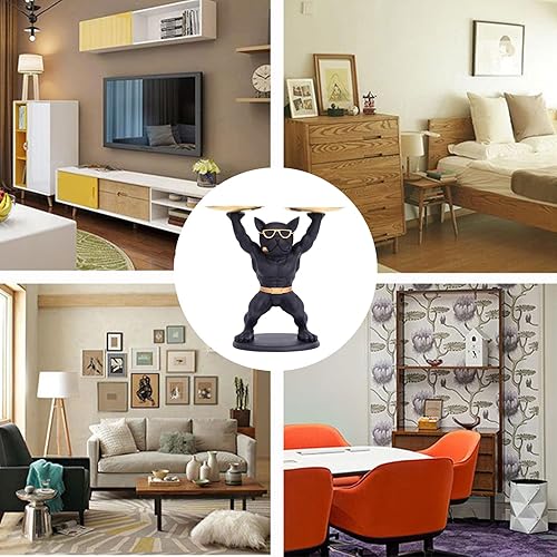 Miniatura 7 de Estatua de bulldog francés, decoración moderna para el hogar, escultura de animales, estatua de perro mayordomo con bandeja, bandeja para llaves