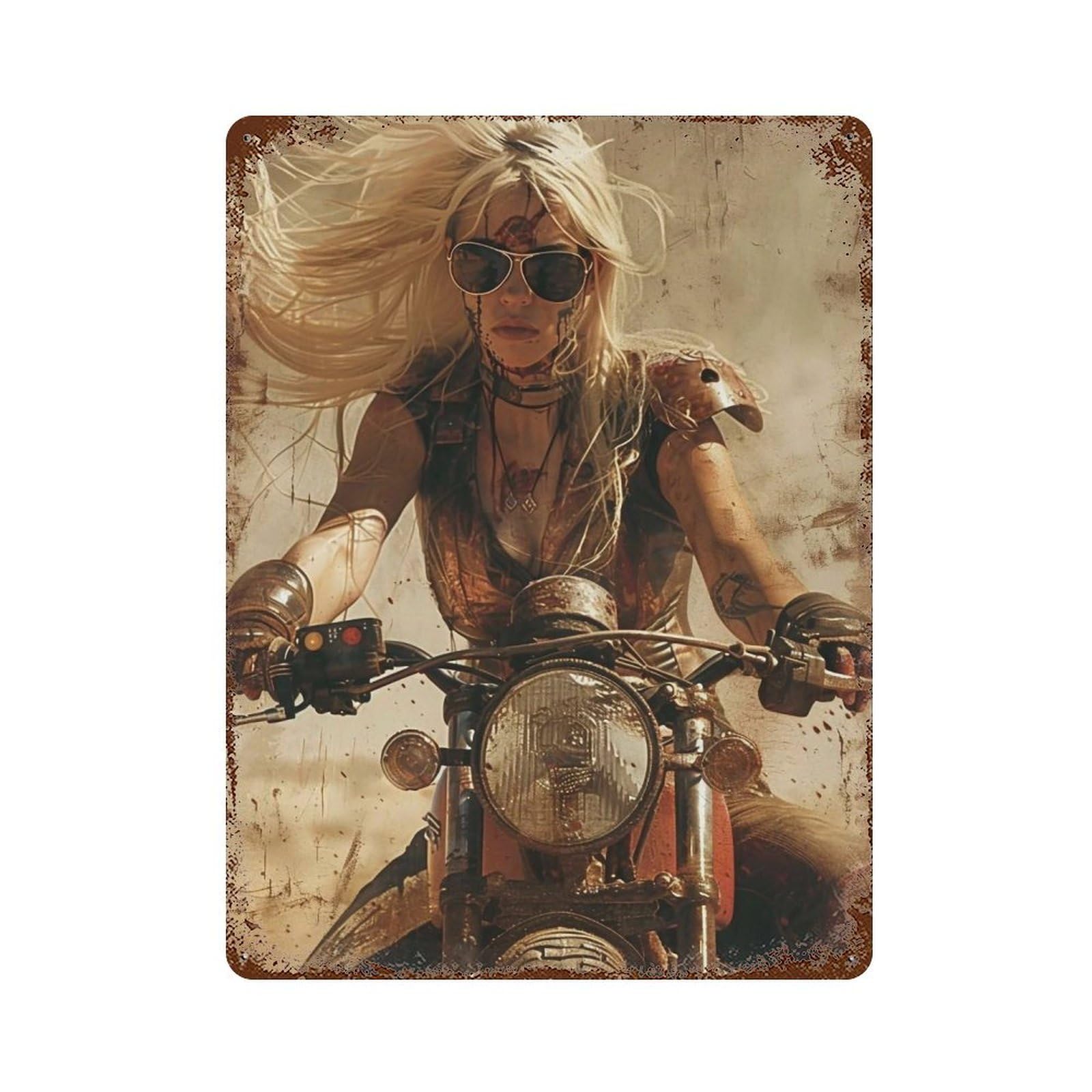 FHUYEURHRY Post Apocalyptic Dieselpunk Female Warrior 03 Wall Decor Retro Iron Vintage Art Metal Tin Sign Poster Modern Home Cofffee Club Art Bar Shop Decorations Style 40x30cm