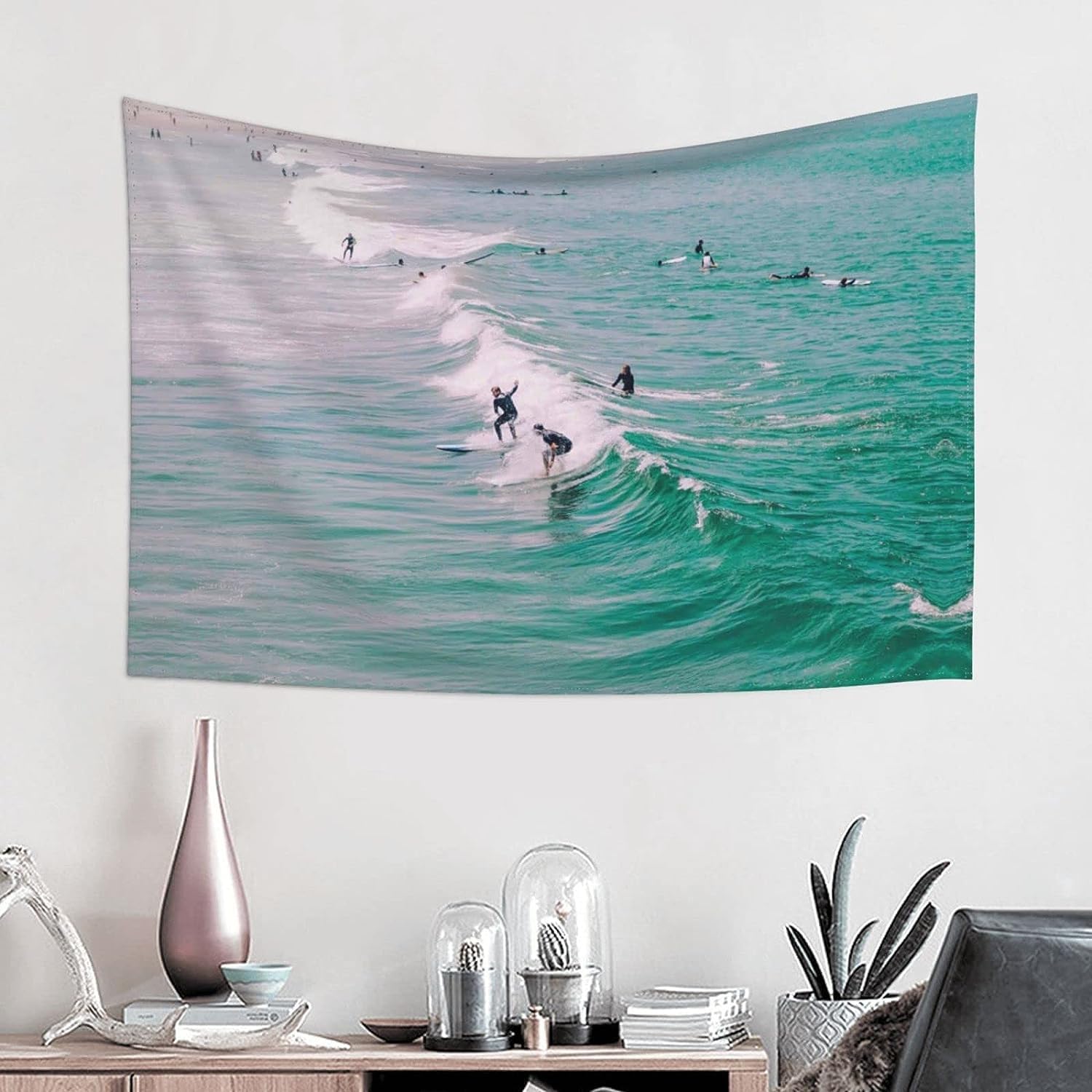 PUOJIEAT Gobelin ścienny surfing wiszący ocean 3D gobeliny dekoracje ścienne tkanina z mikrofibry do domu salon sypialnia 240x260 cm 1032-GT