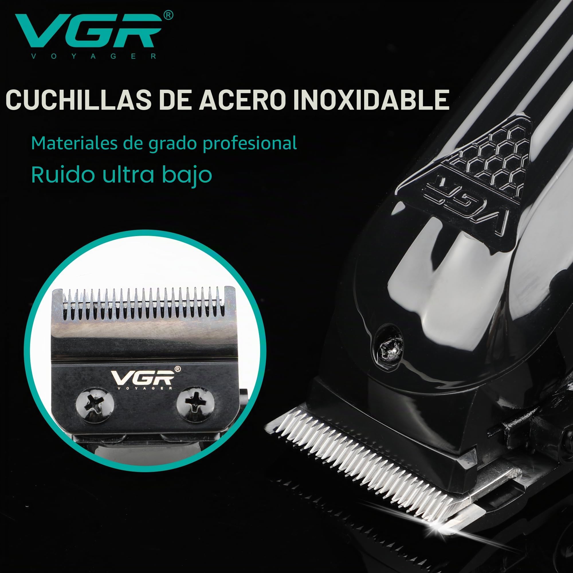 VGR Cortacésped inalámbrico para hombre - Kit de corte de pelo eléctrico - Palanca cónica - Macho, recargable USB-C - Batería 200 minutos - Cabeza calva