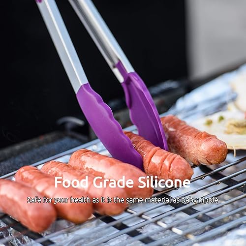 Miniatura 7 de U-Taste Juego de tazas y cucharas medidoras de acero inoxidable 18/8 y juego de pinzas de cocina de alta resistencia al calor de 600ºF (morado)
