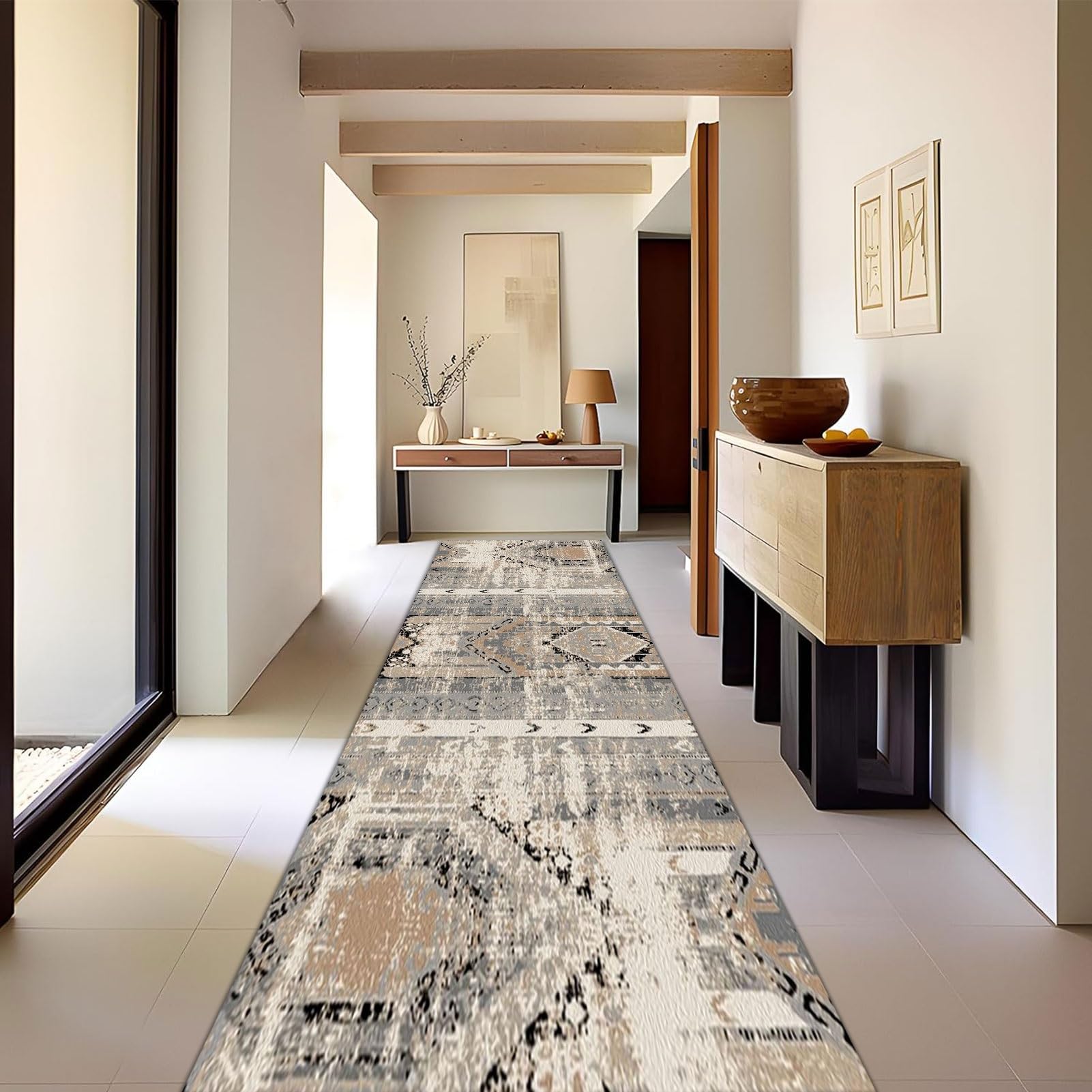 Tapis de couloir moderne 60x100 cm lavable et antidérapant pour entrée