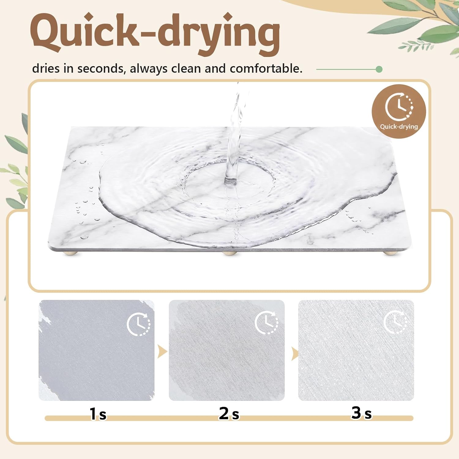 32" x 18" Extra Large Stone Dish Drying Mat for Kitchen, White Marble