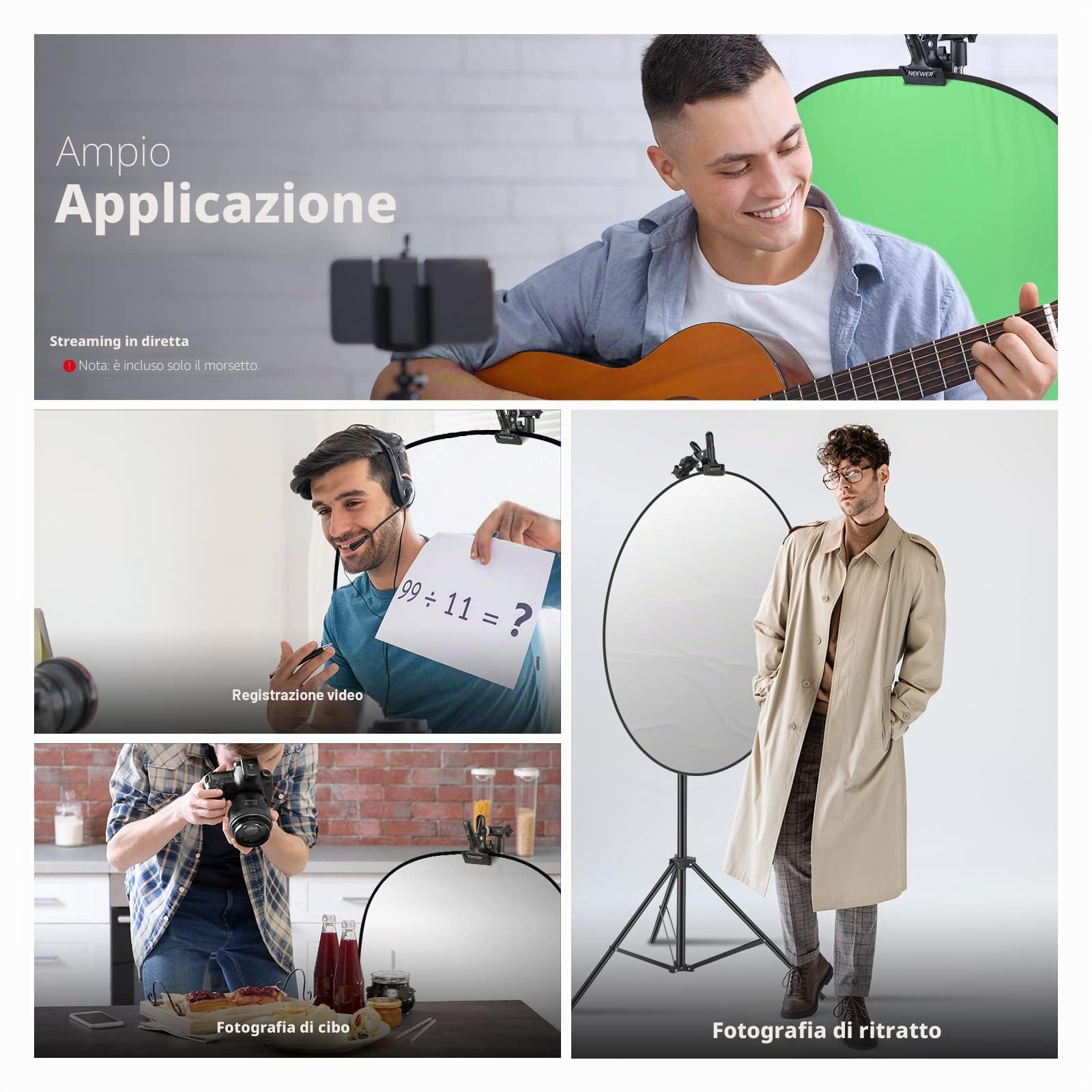 NEEWER Supporto per morsetto in metallo resistente per studio fotografico con attacco per supporto luce da 5/8" per riflettore