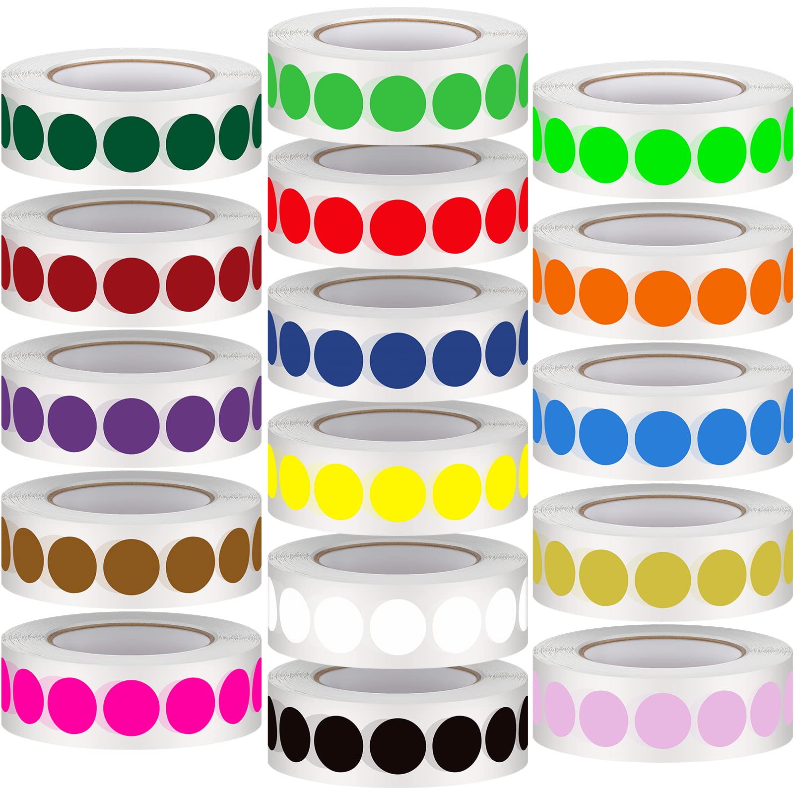 16000 Pieces 1/2 Inch Round Color Coding Labels Roll Colored Dot Stickers Adhesive Solid Colors Circle Stickers for Inventory Organize, File