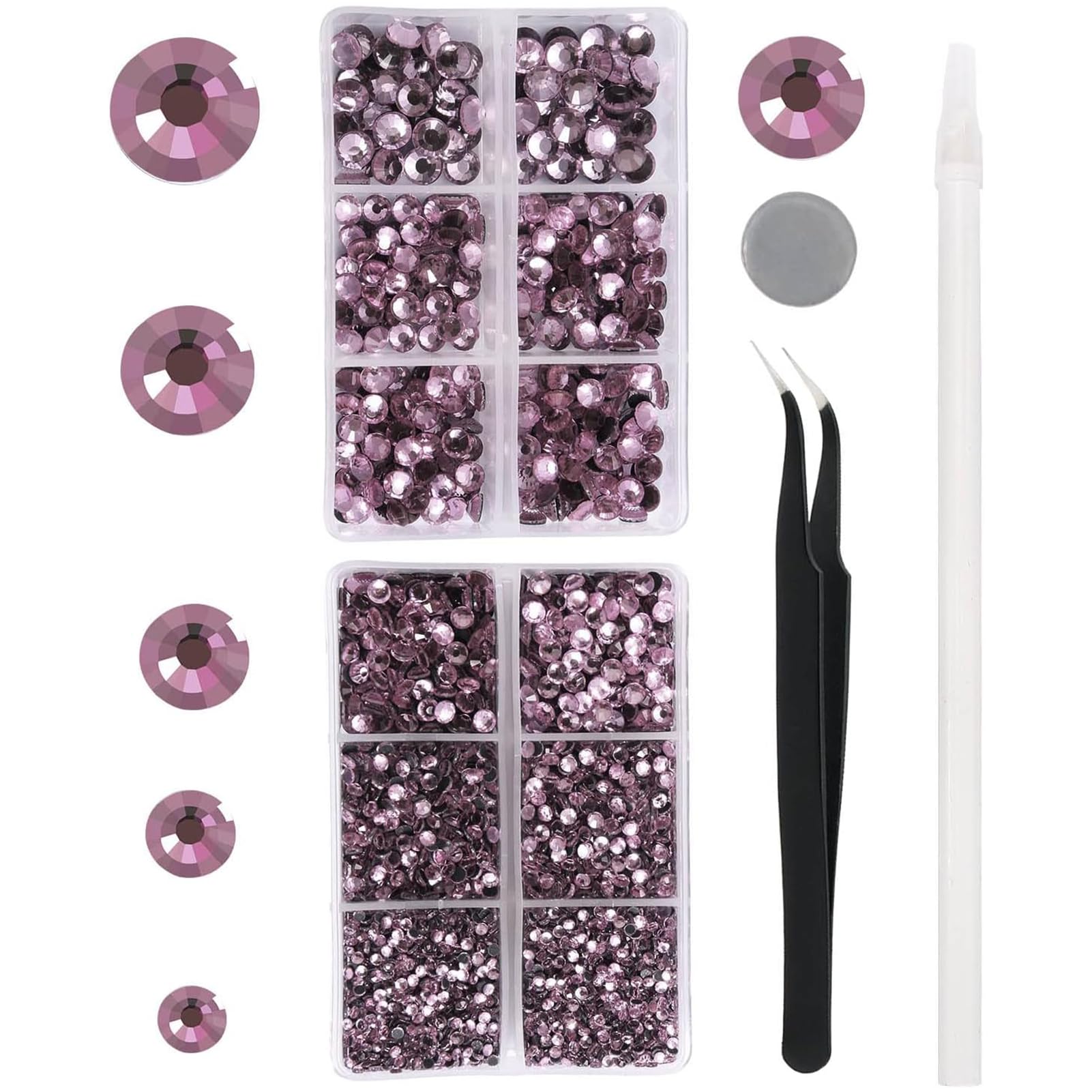 YHMQ DU 6616 Stück hellviolette Hotfix-Strasssteine, Kristallglas-Diamanten für Trinkgläser, Kleidung, Hemden, Bling, flache Rückseite, rund, mit Pinzette und Picking-Stift (Set SS6–SS30)