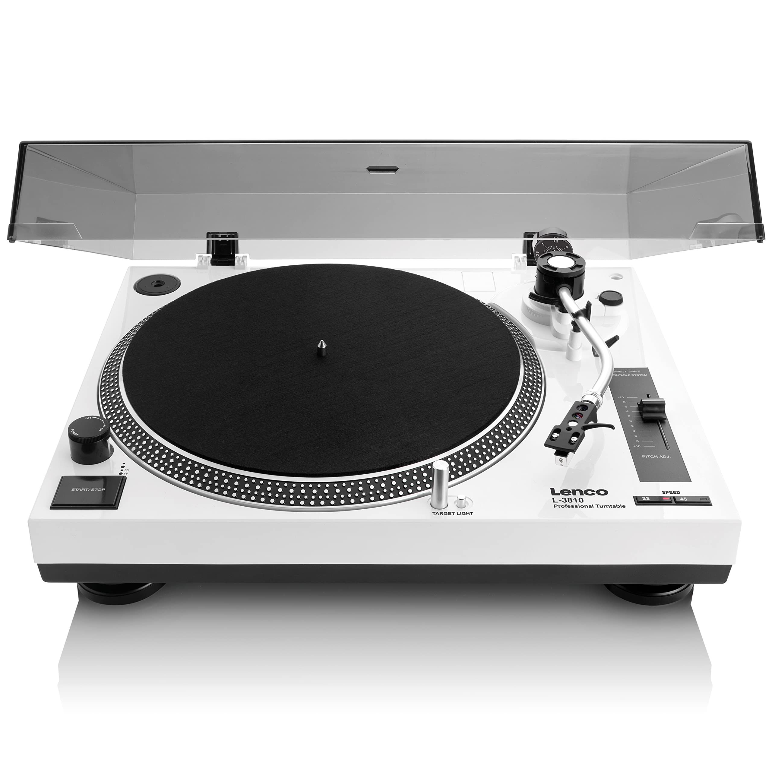 Lenco L-3818 Platine Vinyle, Tourne Disque, Platine Vinyle DJ - à entraînement Direct - Pitch Control - 33 et 45 Tours - Préamplificateur stéréo - USB - RCA Line Out - Numérisation Via PC - Noir