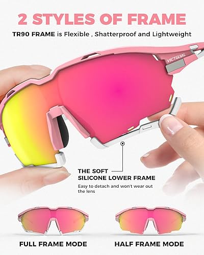 Miniatura 3 de VICTGOAL Gafas de ciclismo para hombres y mujeres con 2 lentes polarizadas y fotocromáticas, MTB Road Bike Running Sports