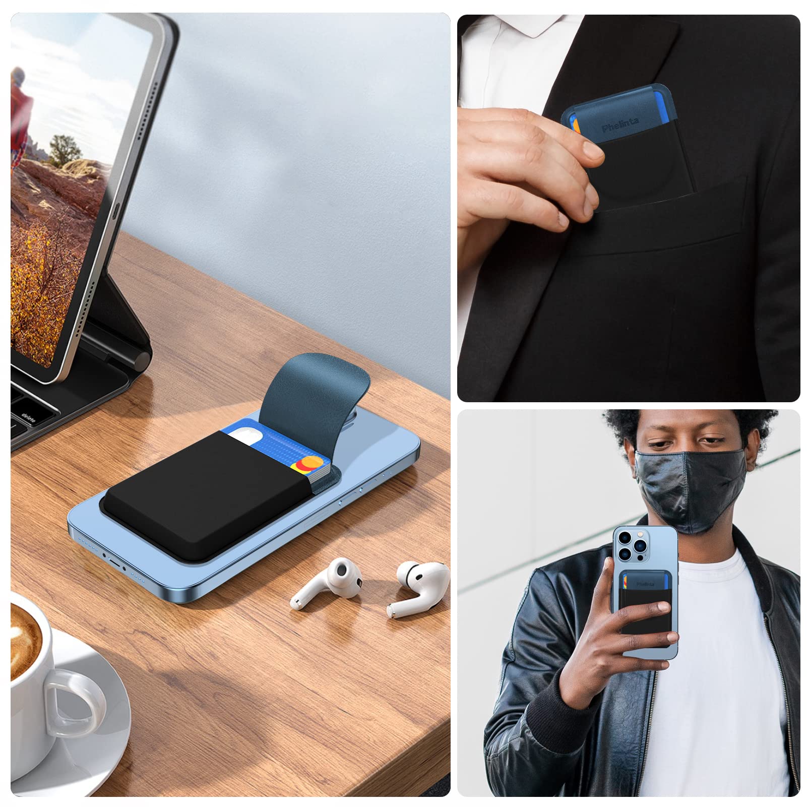 Phelinta Magnetic Wallet Kompatybilny z MagSafe Wallet dla iPhone 17/Air/16/15/14/13/12 Serii, Magnetyczny Portfel na Karty Kredytowe z Klapką, Przechowuj 5 Karty