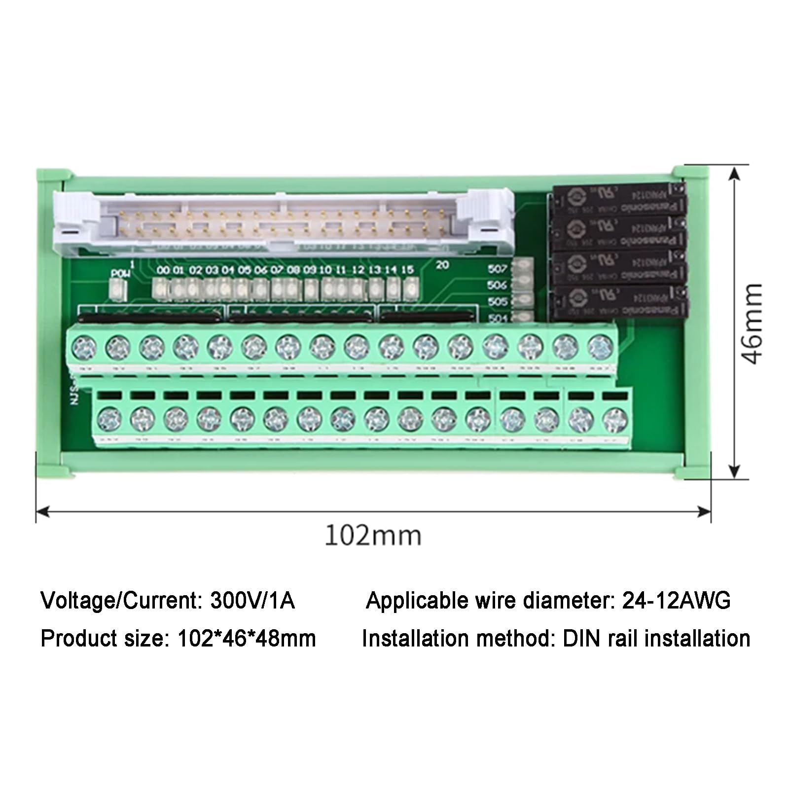 Auf Der Din-schiene Montiertes Schnittstellenmodul, SPS-klemmenblockmodul, 40-poliger IDC-anschluss, Für 24–12 Awg-signalverkabelung, 1 A 300 V Industrieanschluss