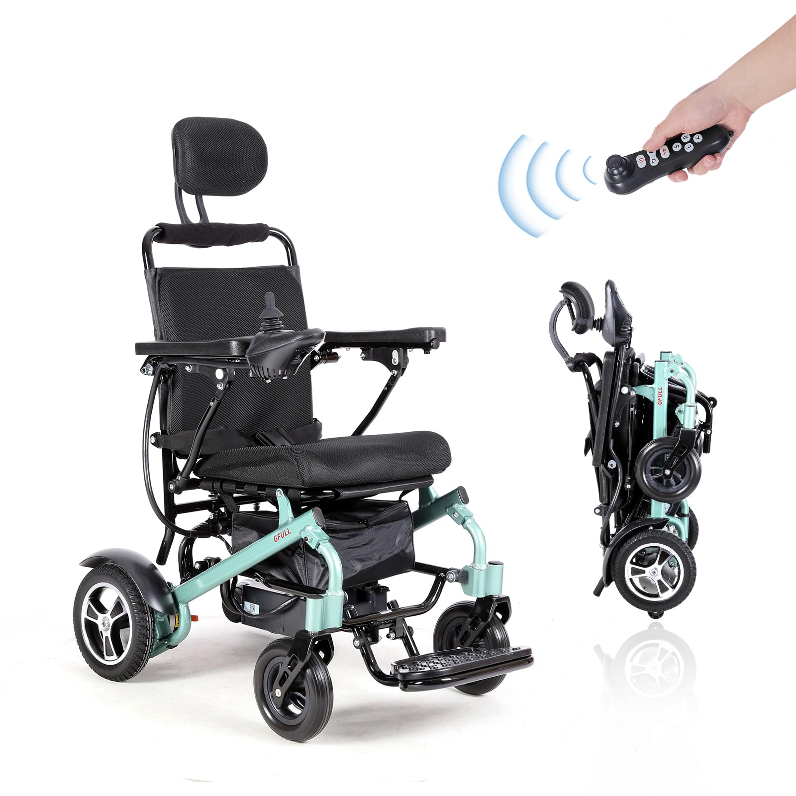 Widen Electric Wheelchairs for Adults Lightweight Foldable with Bag, 20 Miles 500W Intelligent Power Motorized Wheelchairs for Seniors, Portable Folding All Terrain 330 lb Capacity Wheel Chair Green