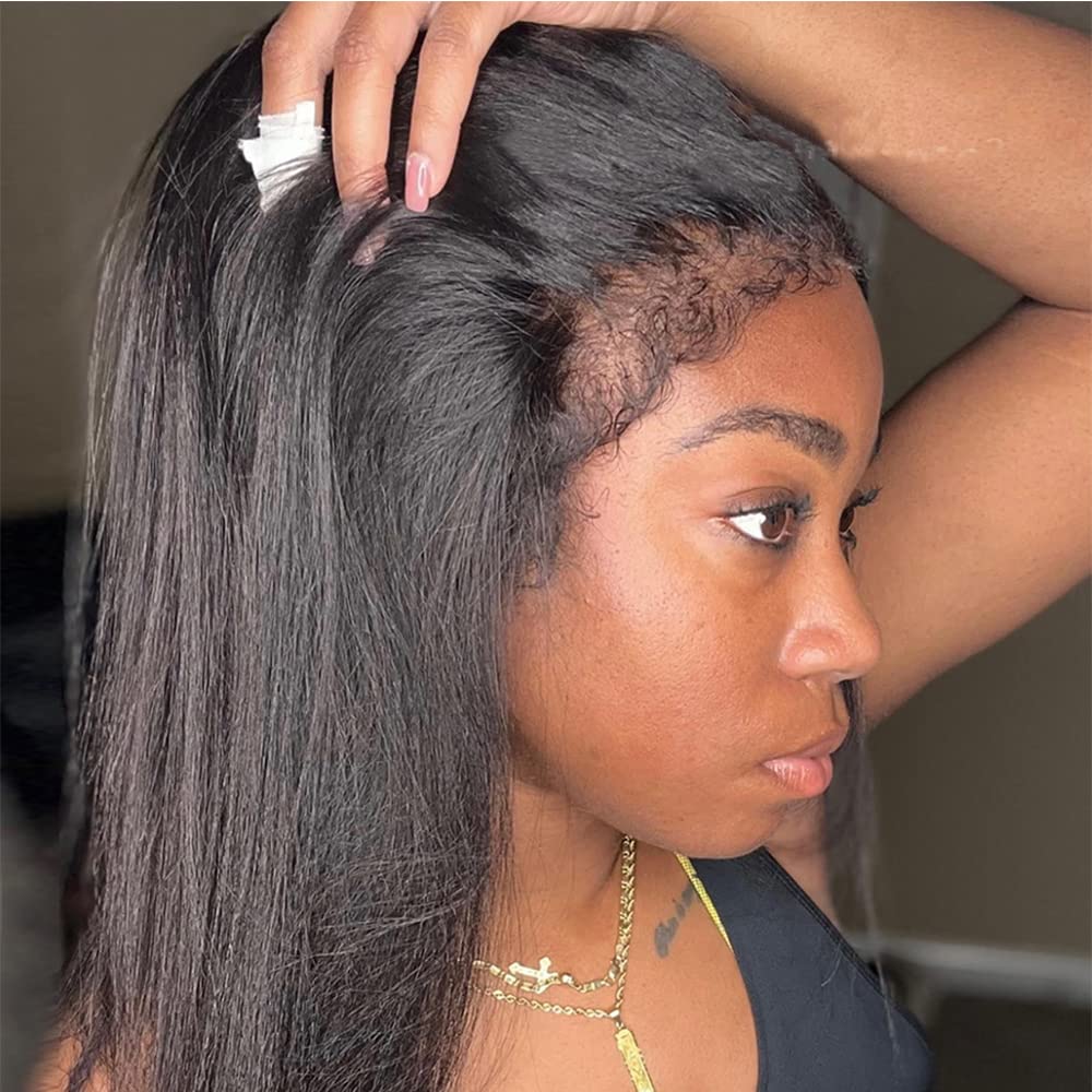 4C Realistic Hairline 13X6 Lace Front Wigs Kinky Straight Human Hair Wig with Kinky Edges Curly Baby Hair for Black Women 180% Density Brazilian Virgin Hair 24inch