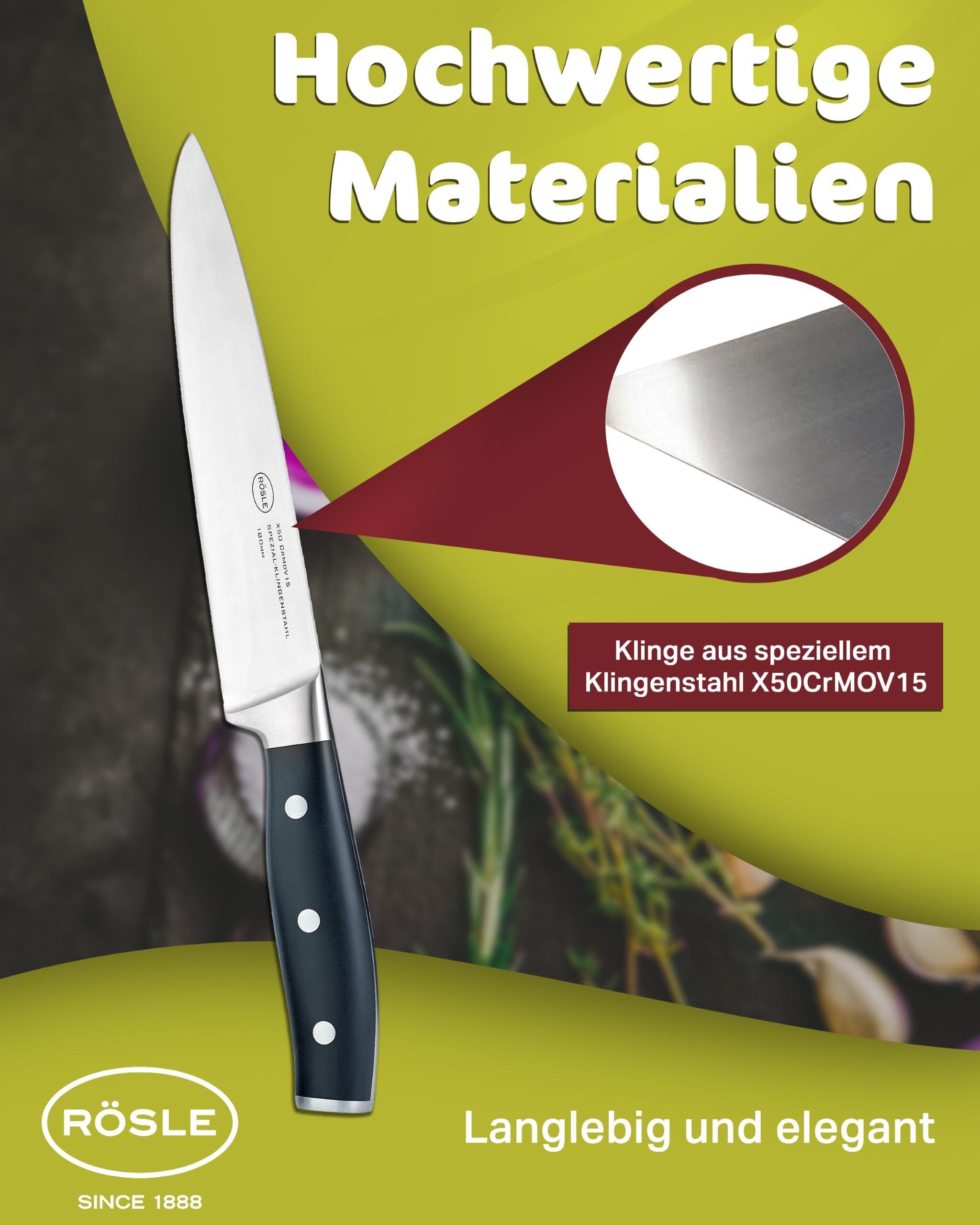RÖSLE Fleischmesser Tradition 18 cm - Hochwertiges und scharfes Küchenmesser zum Schneiden von Fleisch und Tranchieren von Filets, ein scharfes Kochmesser mit ergonomischem Griff und Fingerschutz