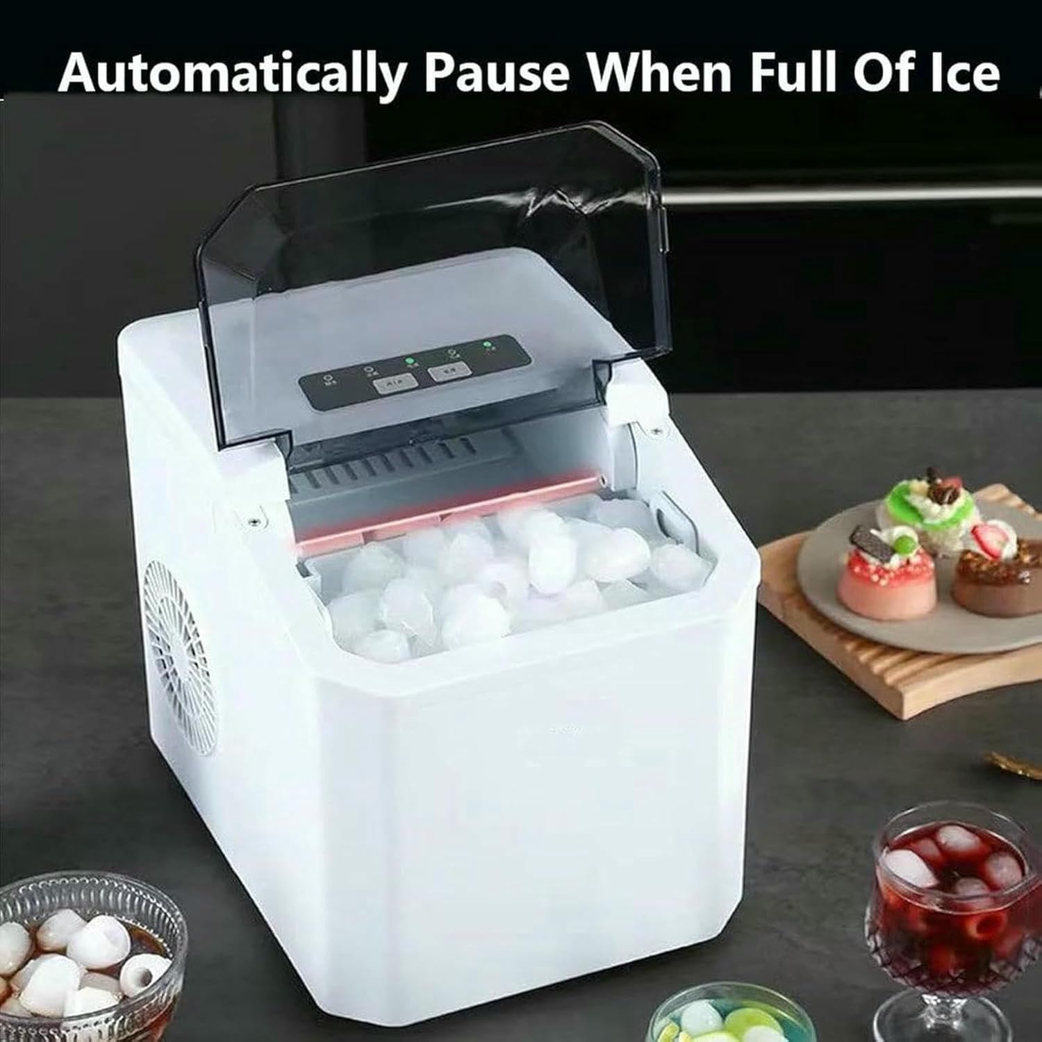 Ice Maker Countertop, Portable Ice Machine with Basket and Scoop,26 Lbs/24h,9 Ice Cubes Ready in 7 Mins, 2 Sizes of Bullet Ice for Home, Kitchen,Camping,Rv