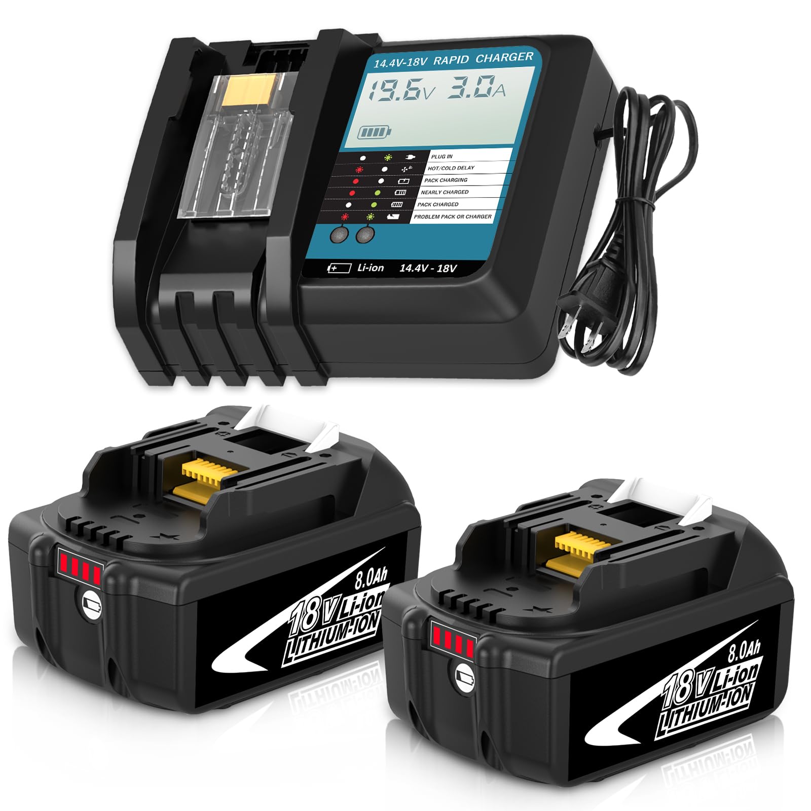 2 Packs Replacement for Makita 18V Battery 8Ah and DC18RF Charger(Black) | Compatible wit…