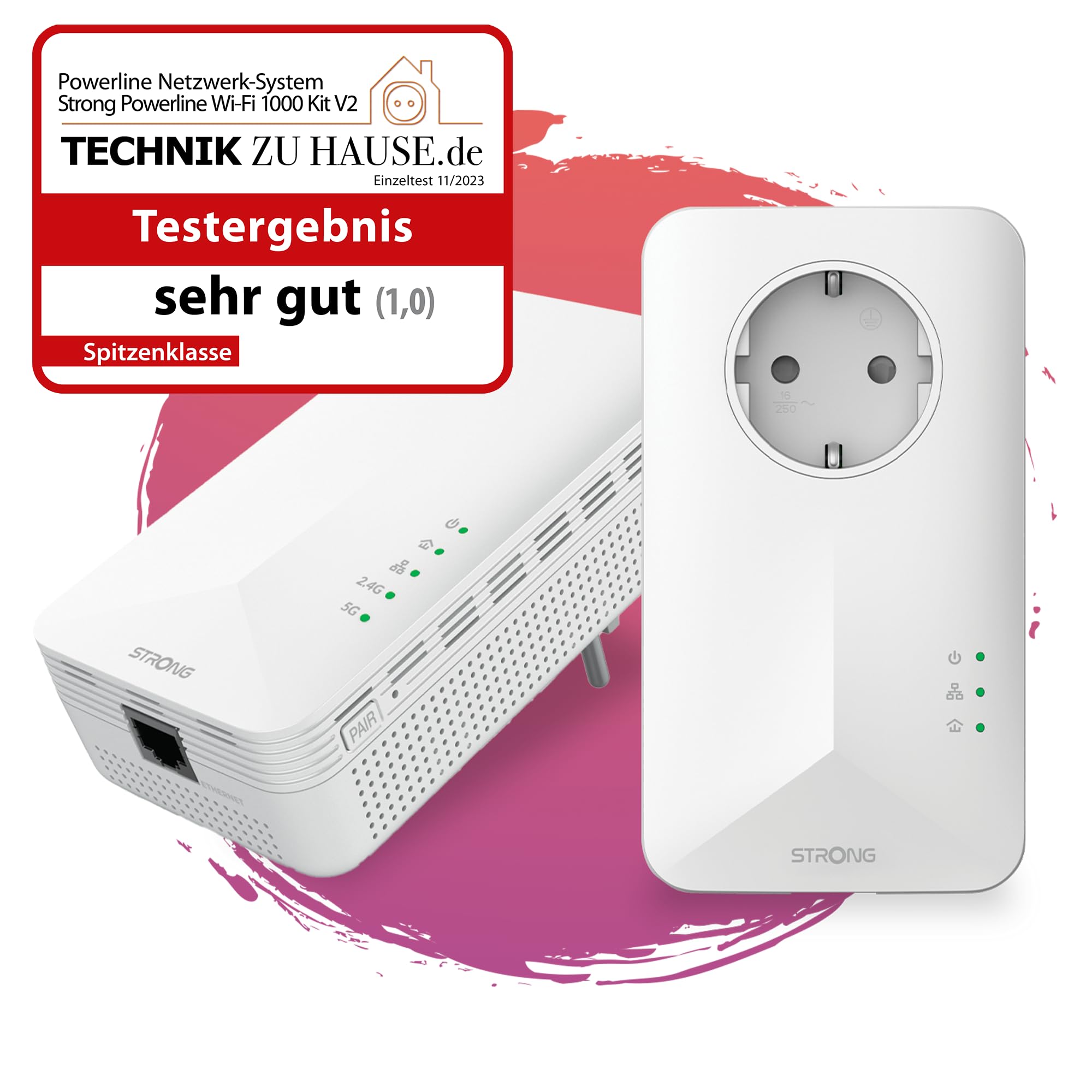 Strong Powerline WiFi 1000 Duo, 1000 Mbit/s, Adaptateur Wi-FI Haut débit, jusqu'à 300 m de portée, kit PowerLAN, Internet Via Prise de Courant, kit Hotspot Wi-FI, Port Ethernet