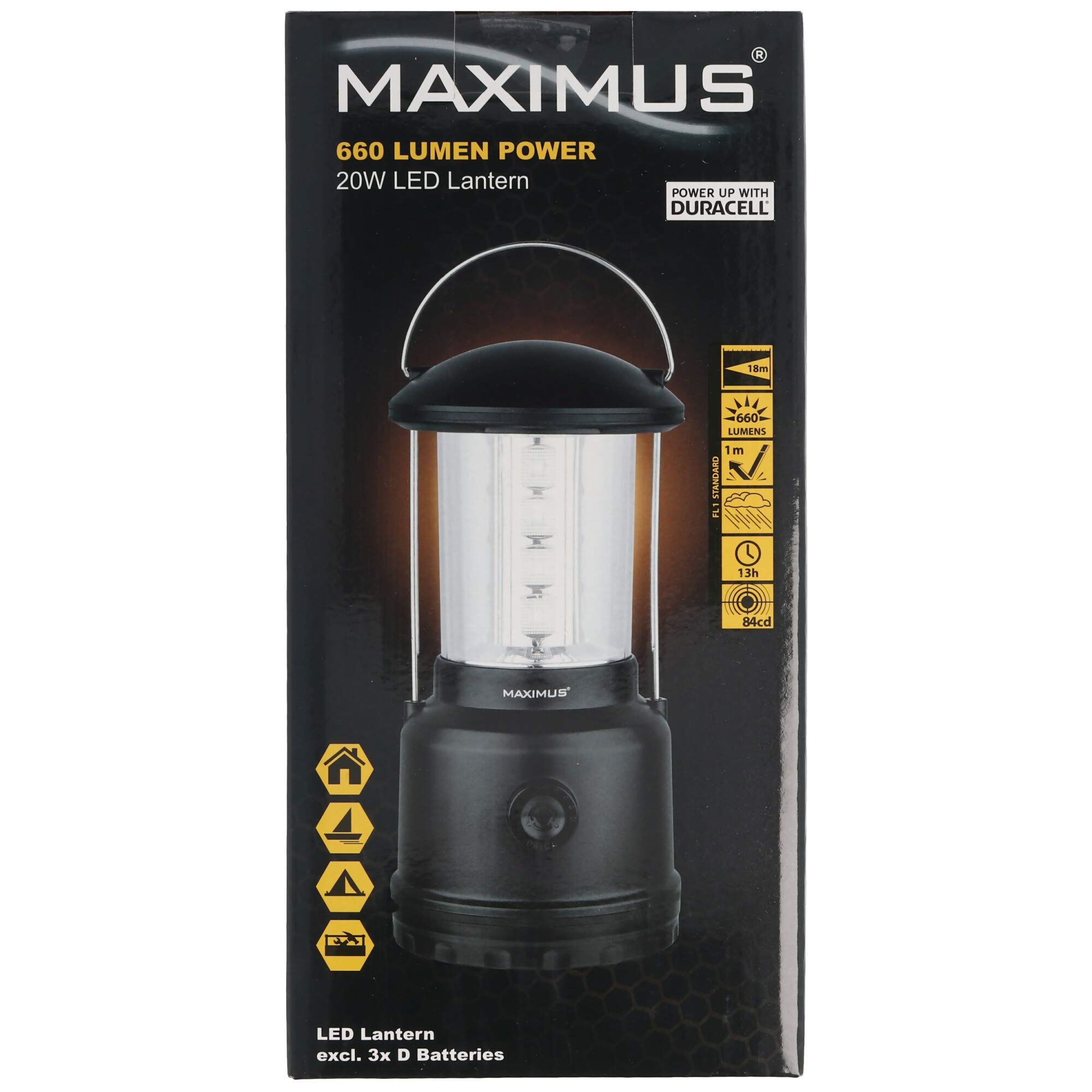 MAXIMUS Lanterne 660lm 20w ipx44 réglable, Noir