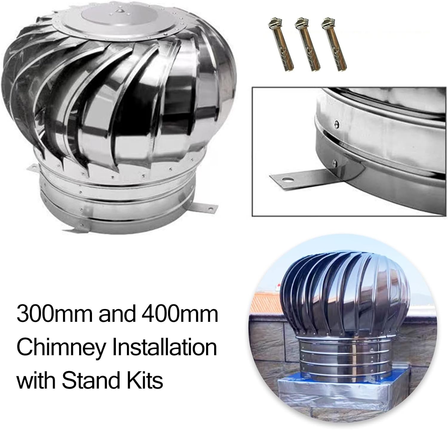 Roof Exhaust Vent Cap for Flue, Greenhouse, Chicken Coop, Chimney - Power-Free Rainproof Ventilator for Birds & Small Animals, Clete Kit, Size: 500mm/19.6in