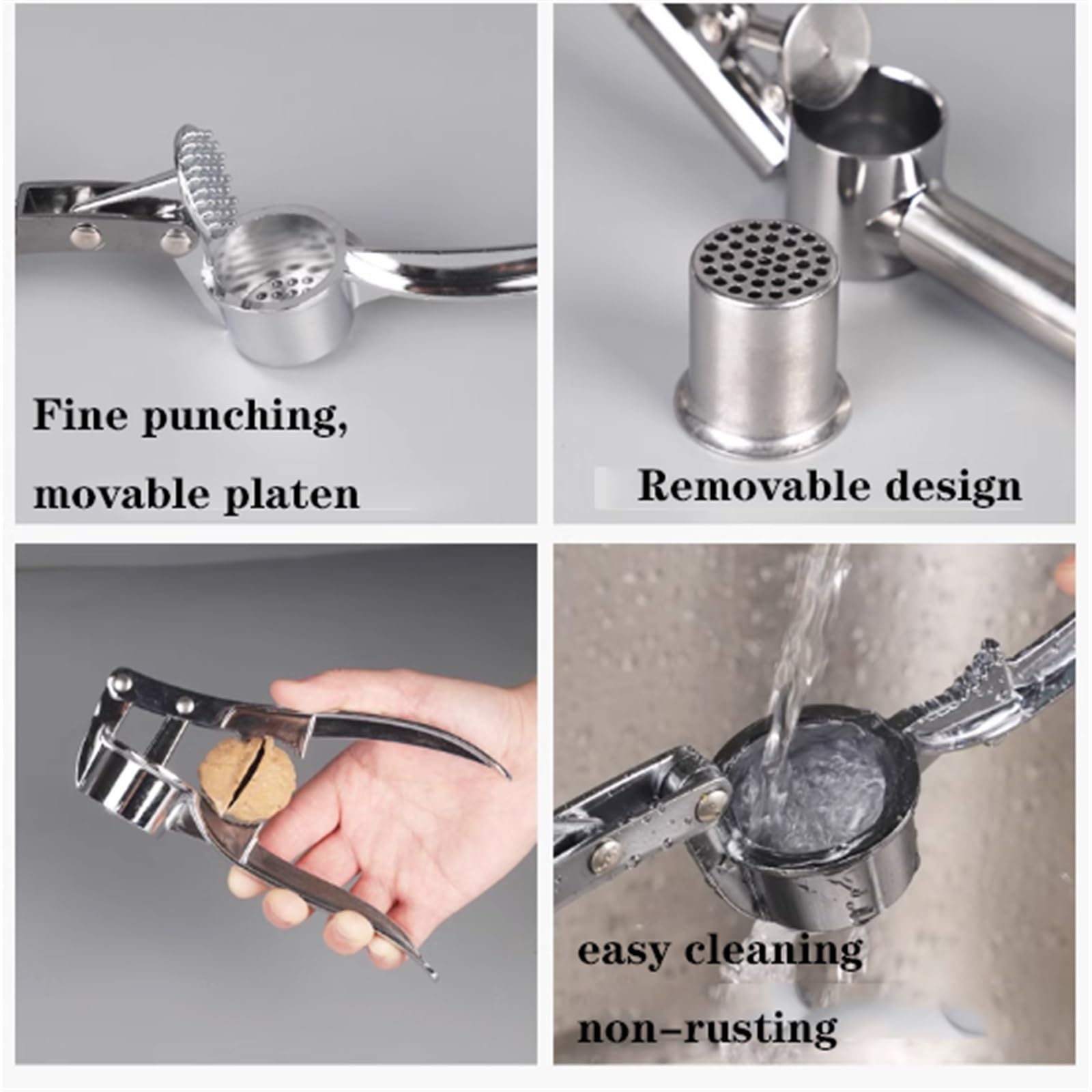 Knoblauchpresse, Knoblauchpresse, rostfrei, leicht zu reinigen, ergonomischer Griff, 160° verteilt, ideal für Knoblauch und Ingwer, langlebiges Küchenwerkzeug