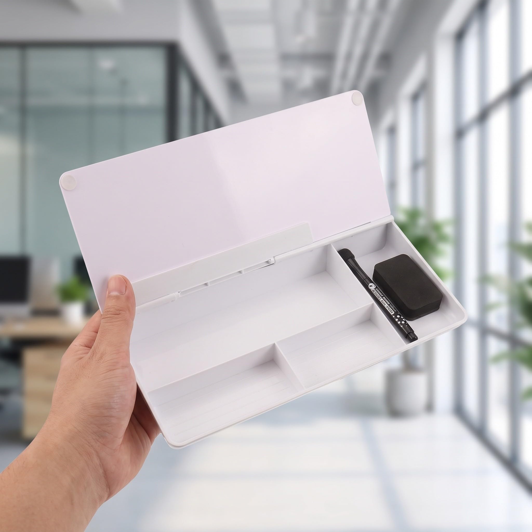 Glas Whiteboard für Schreibtisch mit Ablagefach und