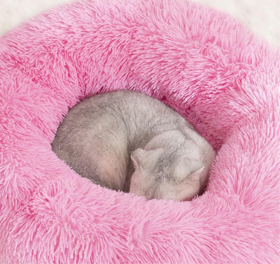 Łóżko dla psów Łóżko Dla Zwierząt Szare Łóżko Dla Psa Wygodne Pączki Cuddler Round Dog Kennel Ultra Miękkie Zmywalne Legowisko Dla Psa I Kota Sofa dla psów(D,60 * 60 * 20cm)