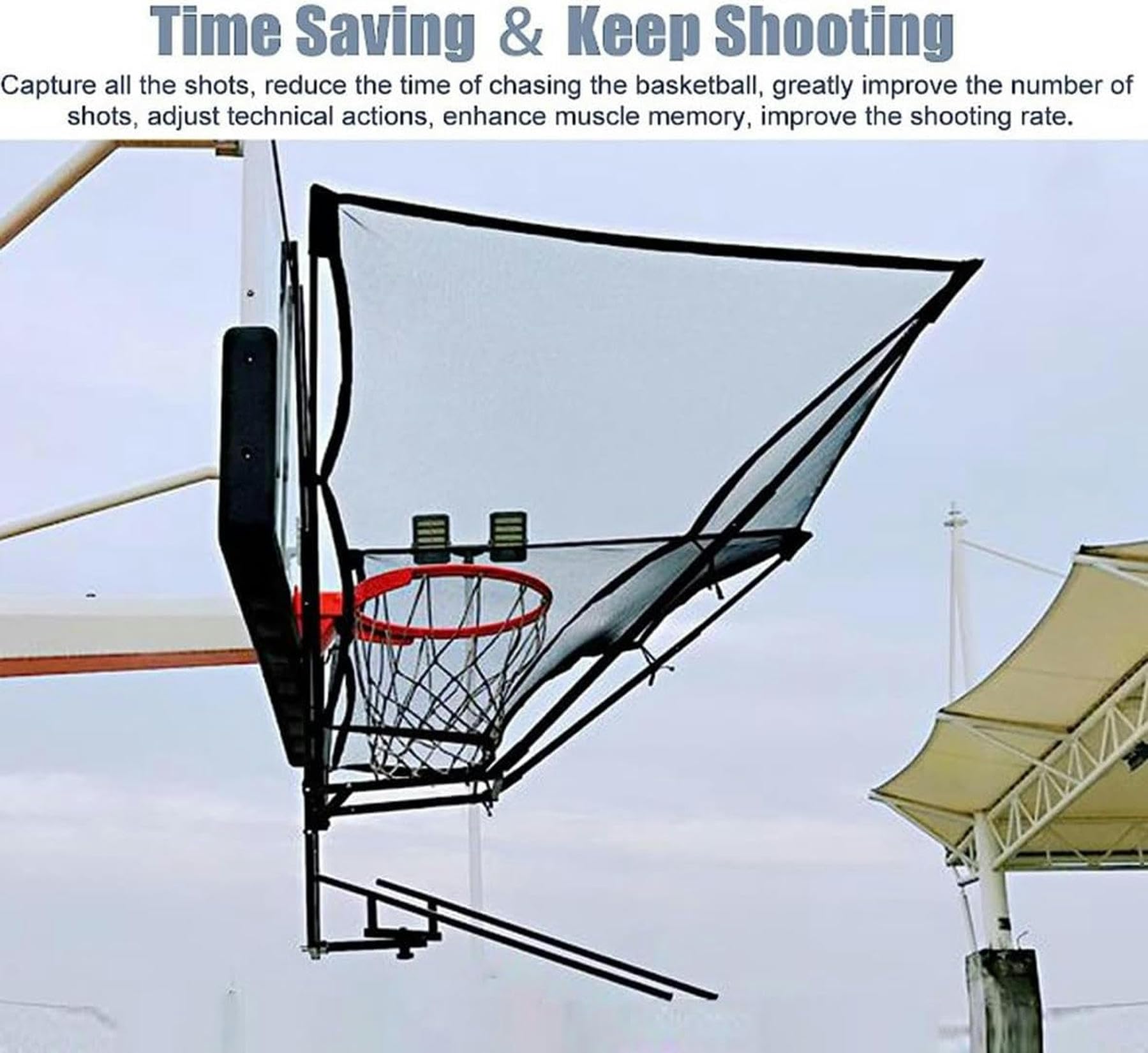 Basketbal rebounder/return net bal return training hulp voor basketbal doel / mand / mand bal hoeps, zwart aluminium rebounder basketbal machine, basketbal schot returner guard trainer, bal