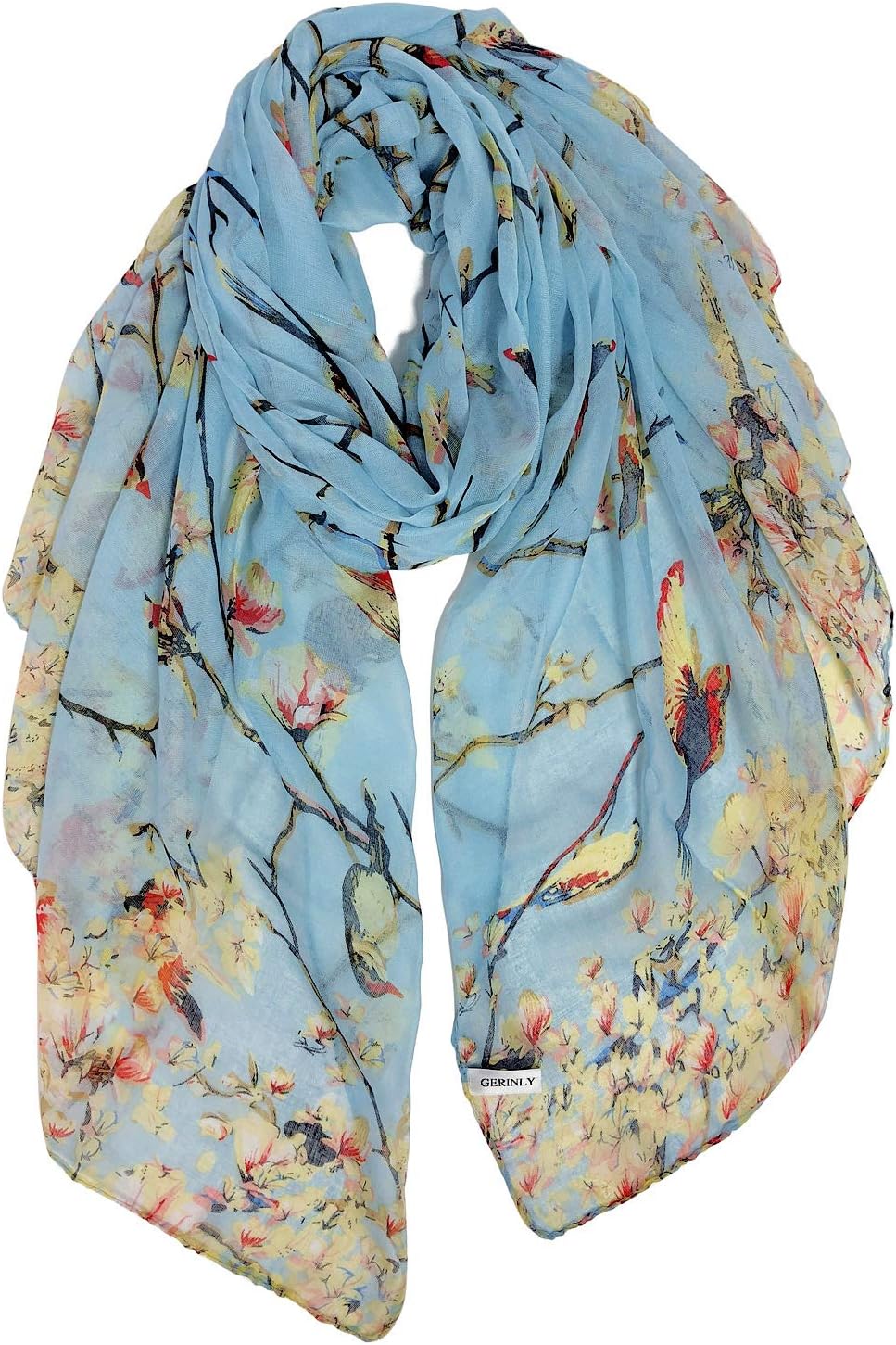 Scarfs for Women Lightweight Floral Birds Print Cotton Scarves and Wraps for Summer Shawl Boho Scarf Travel