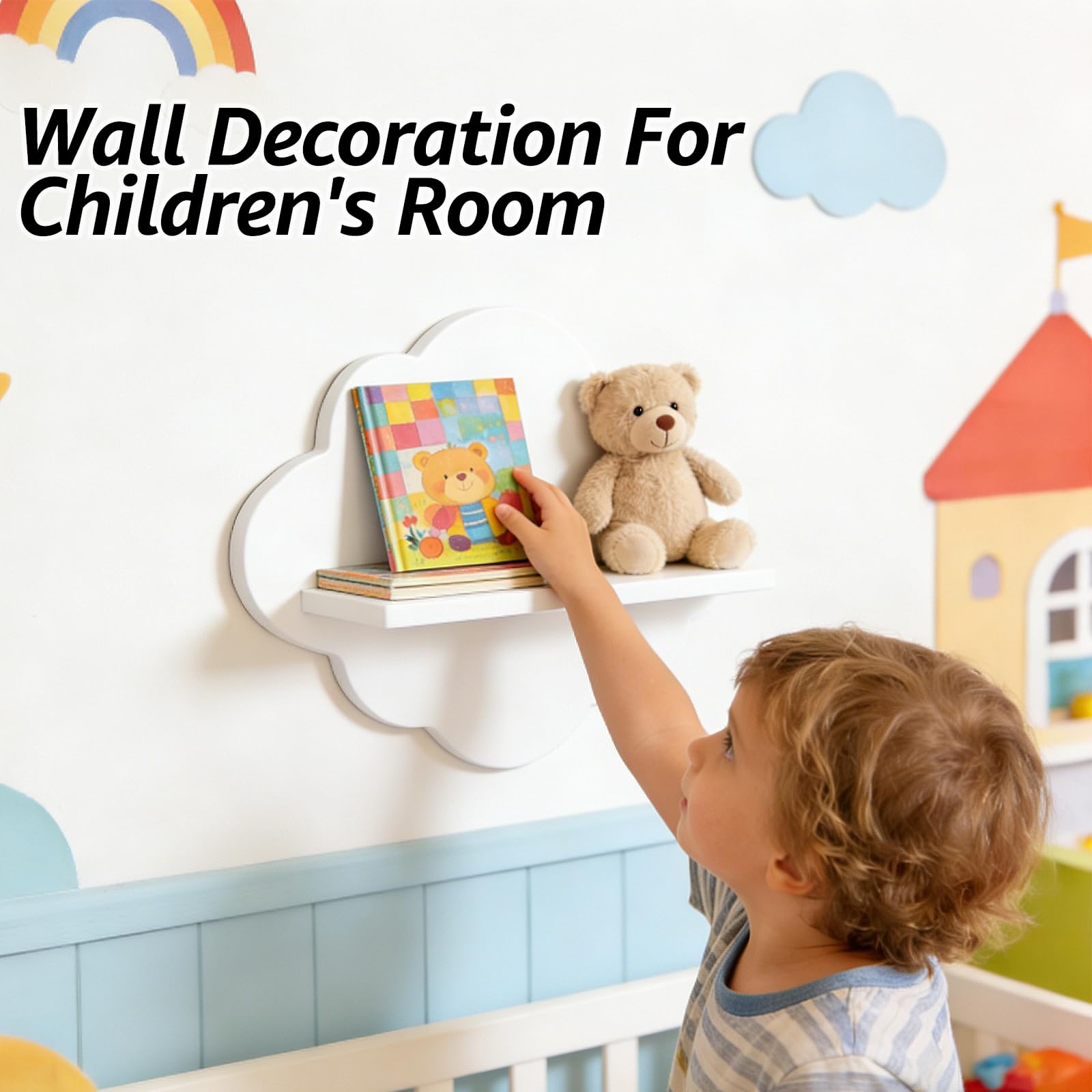 Libreria per bambini set di 3 scaffali da parete con nuvole bianco per Tonie Box