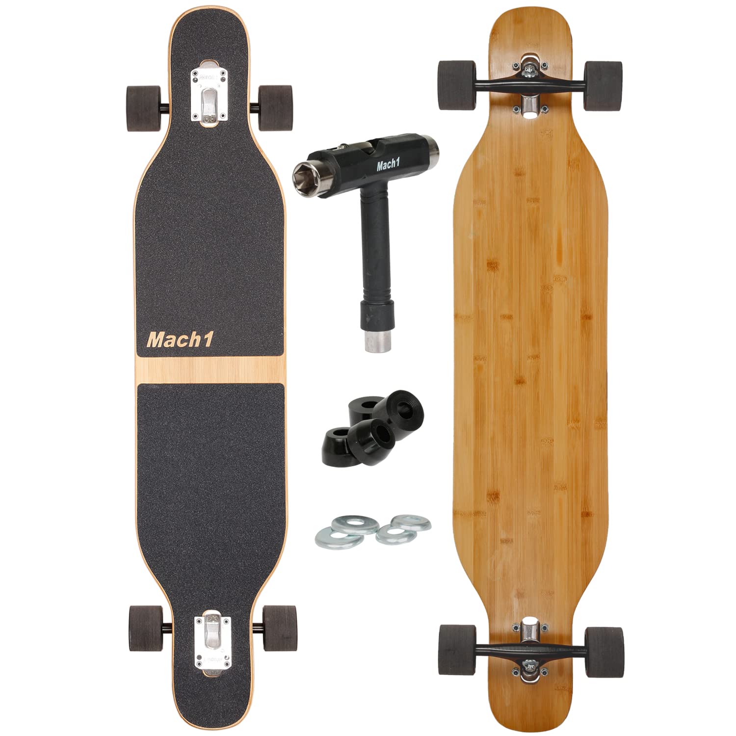 FunTomia Camber Longboard con rodamientos de cerámica Mach1 en Flex1 Drop Through Cruiser Freeride Skate Full Board con T-Tool