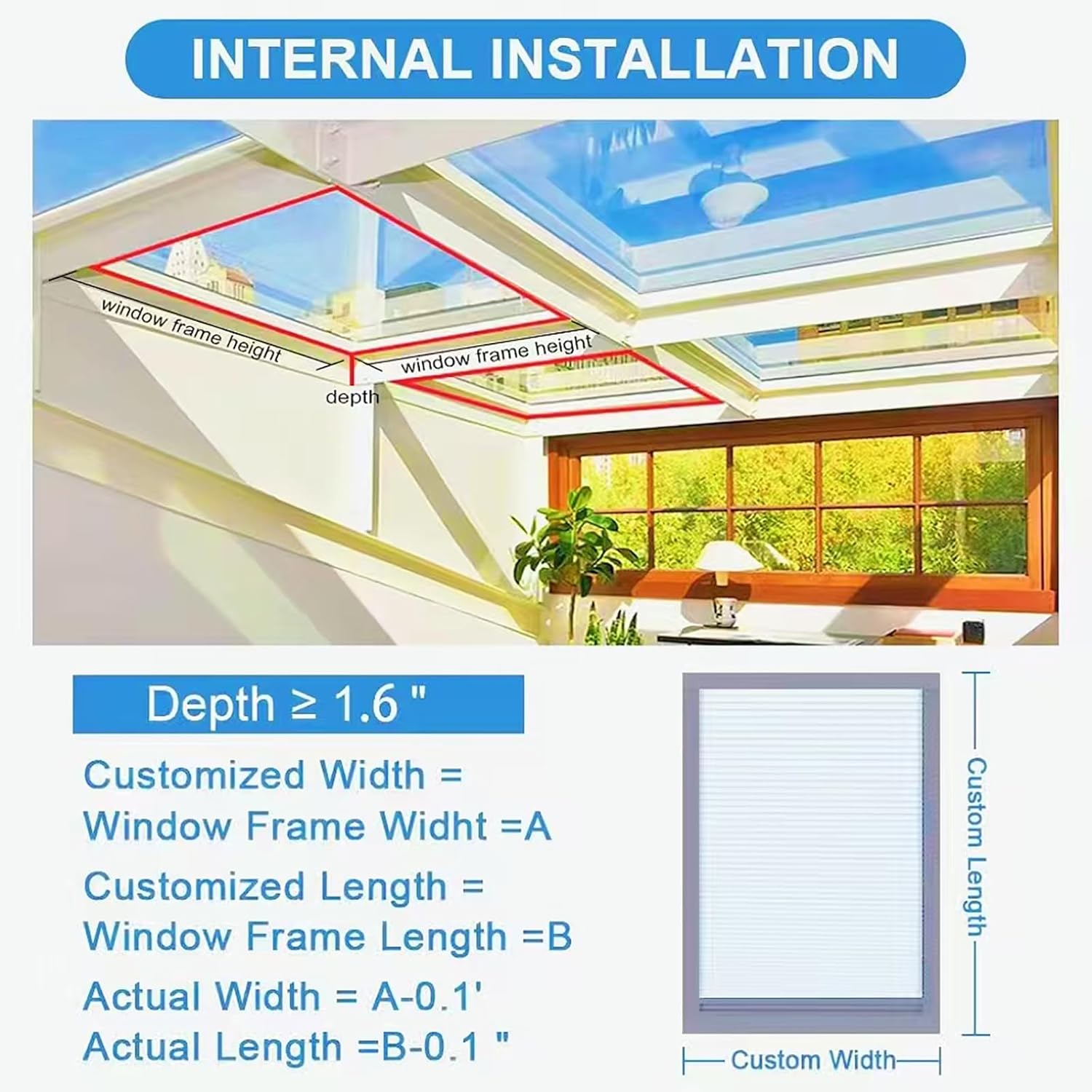 TIPIACE Manual Skylight Roof Window Cellular Honeycomb Full Blackout Fabric Curtain Blinds for Skylight (Black 93021N)
