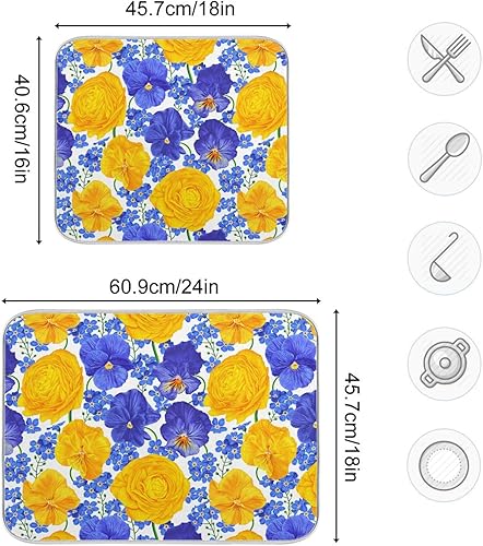 Miniatura 2 de Botanical Realistic Flowers Dish Mat Washnable Absorbent Drying Mat For Kitchen Counter Dish Drainer Cloth Tapete Para Cocina 16'' x 18''