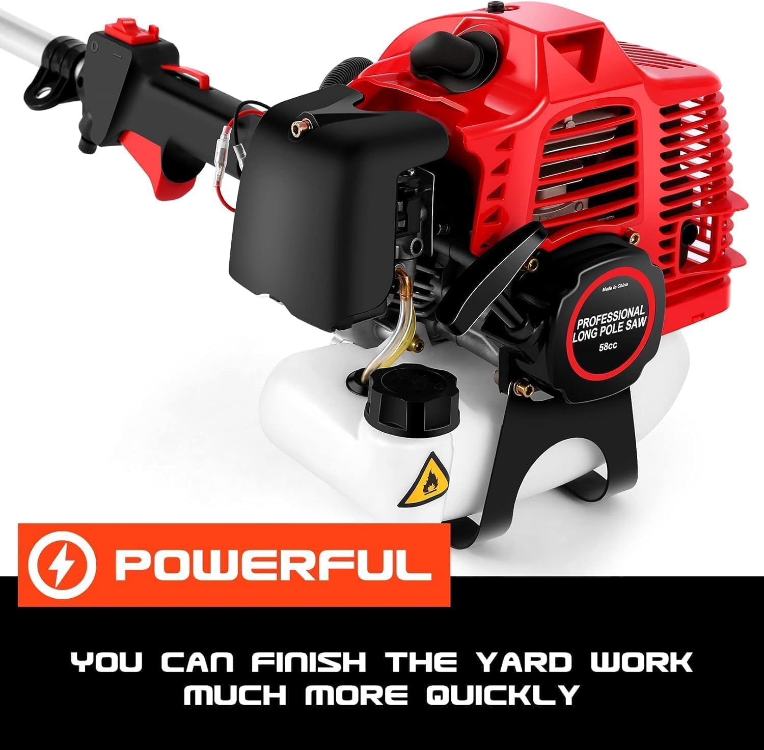 Homdox 58 CC Pole Saw Gas Powered - 2-Cycle Gas Pole Saws, Total Reach 16 Foot, Gas Pole Saws for Tree Trimming, 11.5" Guide Bar, Red Upgrade