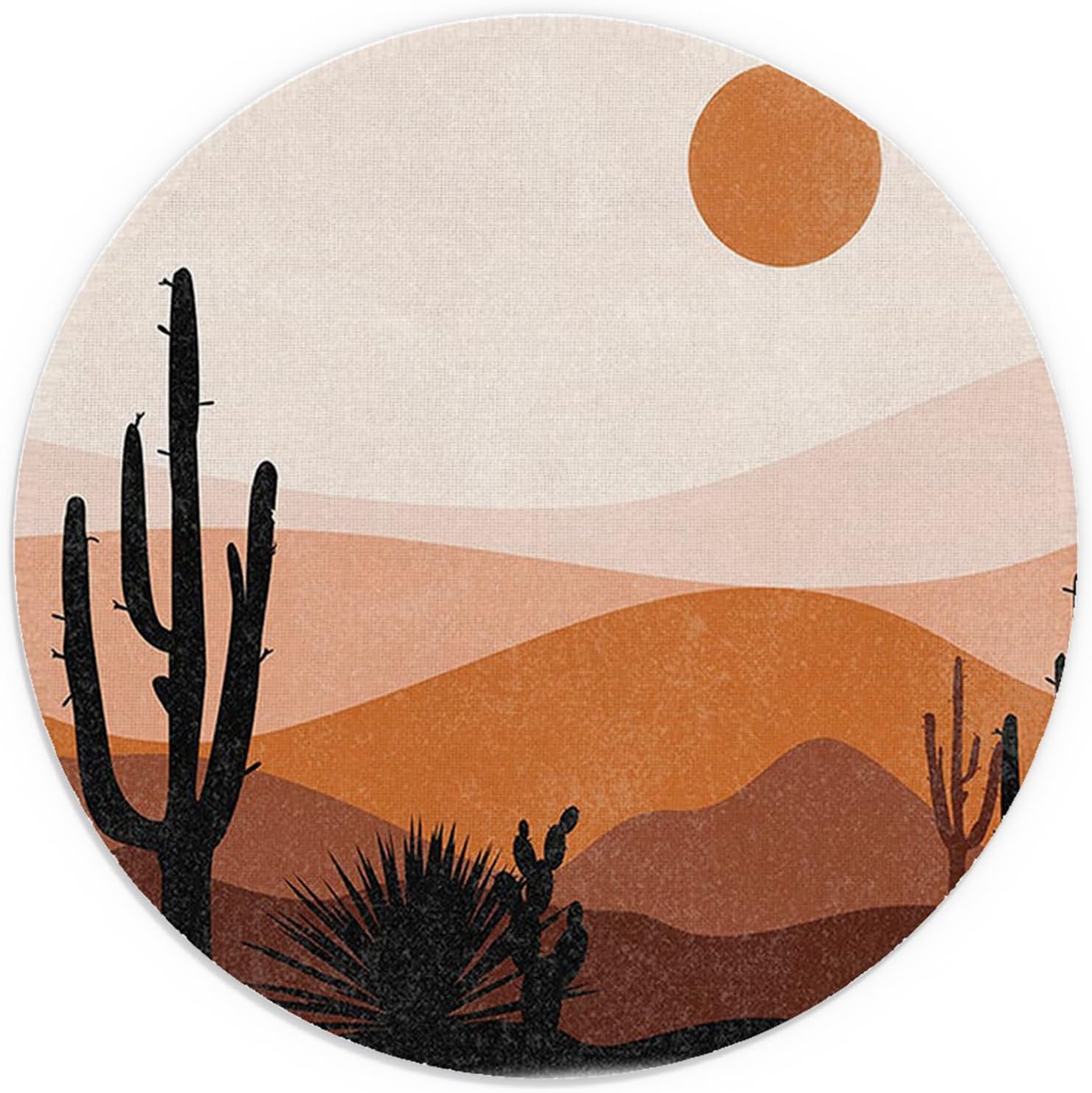 Boho Western Cactus Mouse Pad, Abstract Boho Terracota Sun Desert Landscape Mousepad for Computers Laptop Home Office Dorm Desk Accessories, Western Office Supplies, 7.9x7.9 Inch