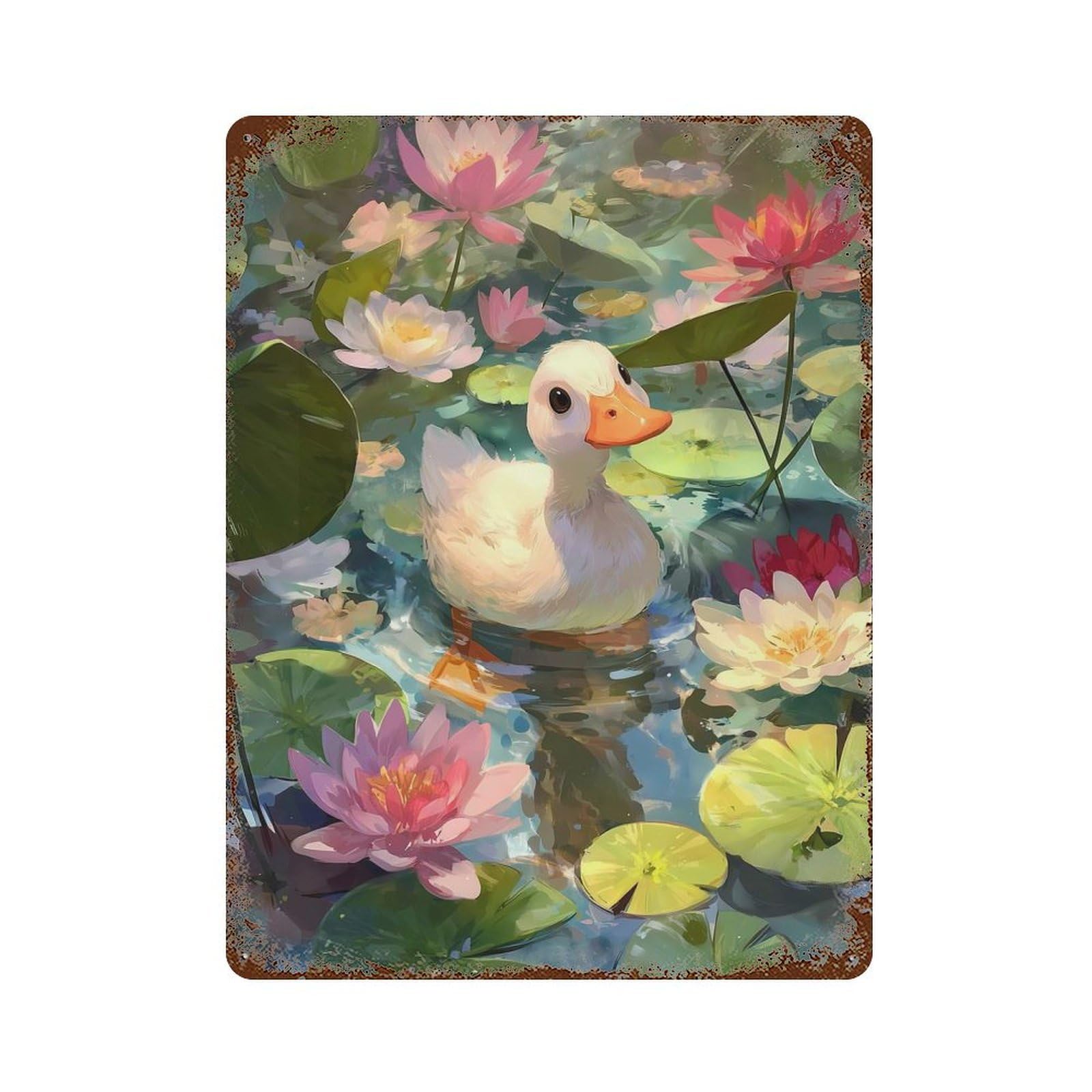Retro Metal Sign with Goose in A Lily Pond Design 15.7"x11.8", for Living Room, Hallway And Home Decor, Vintage Wall Decor