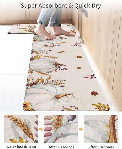 Miniatura 4 de Tapete de baño de calabaza blanca de Acción de Gracias para bañera, antideslizante, de secado rápido y absorbente, de tierra de diatomeas, tapete