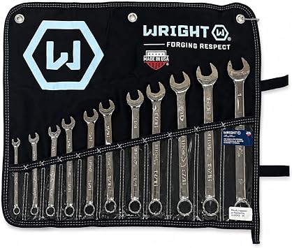 Wright Tool 911 Combination Wrench Set 12 Point Full Polish Finish 11 Piece 3/8 To 1 Inch Anti-Slip USA Made Forged Steel Heat-Treated Wright Grip 2.0
