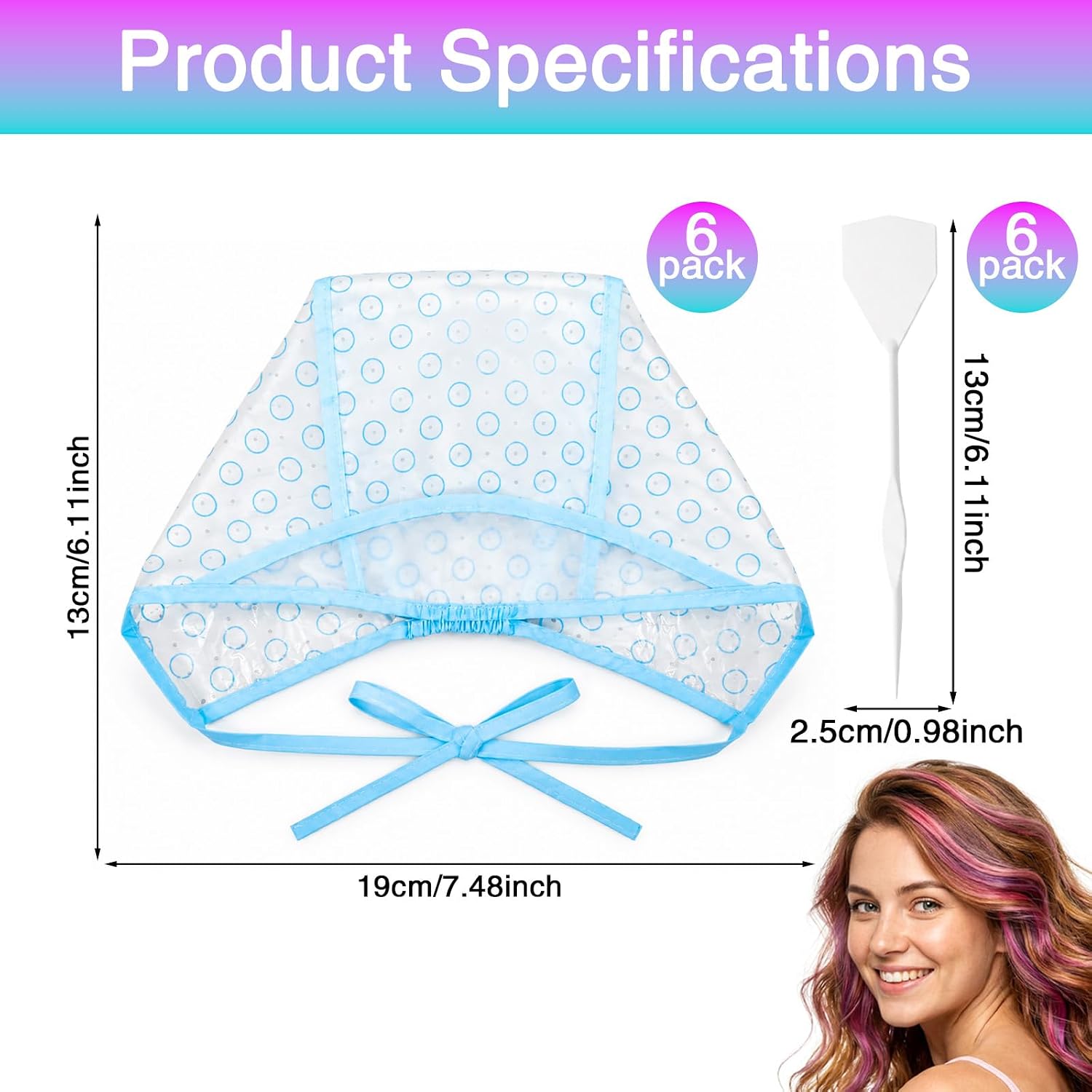 6 Pcs Highlighting Cap, Blue White Frosting Caps for Highlighting Hair, Highlight Cap with Plastic Crochet Hooks for Diy Hairs Dyeing In Salons