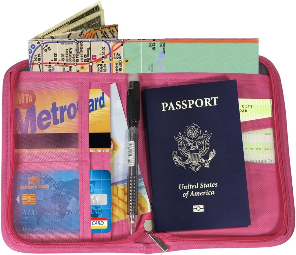 Relax Travel Wide Passport Holder Wallet Case Organizer - Pink