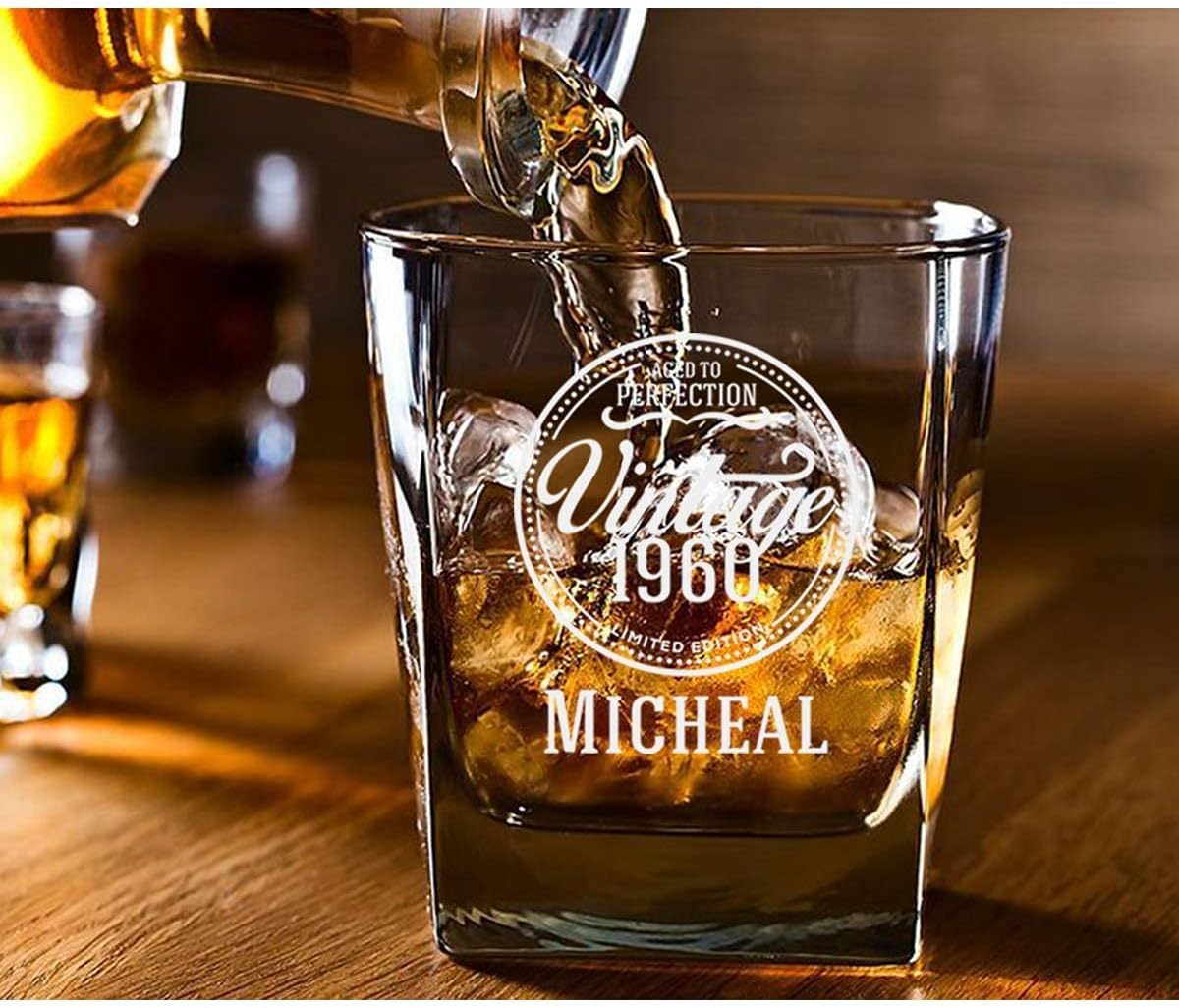 Personalized Vintage Square Scotch Glasses Gift on Birthday, Father's Day, Anniversary & More