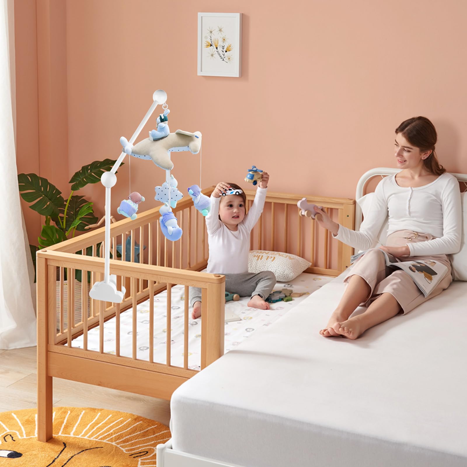 Supporto mobile per lettino, girevole a 360°, supporto mobile per fasciatoio in legno, supporto mobile per appendere campanelli a vento, giocattolo nella cameretta dei bambini, gancio mobile per