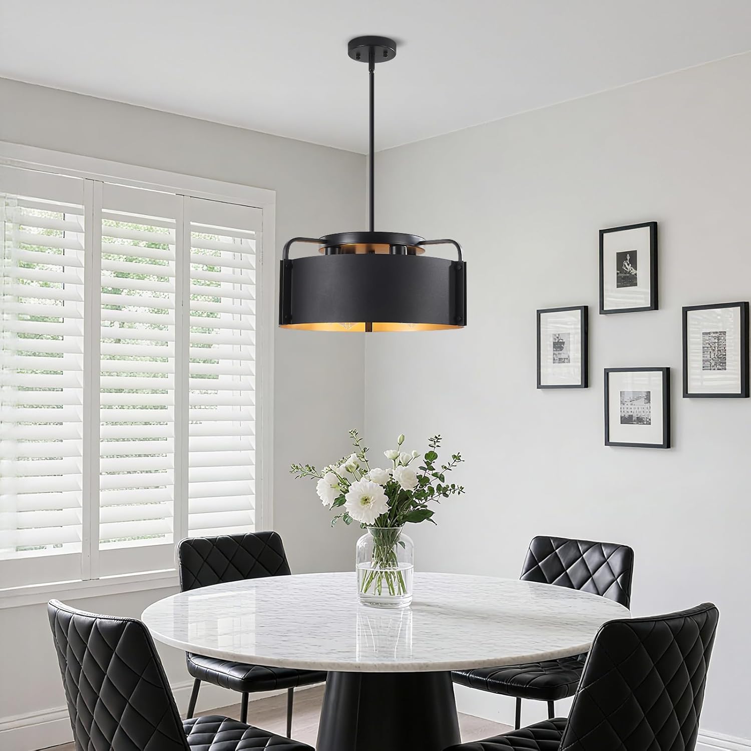 Chandeliers for Dining Room, Matte Black Industrial Drum Chandeliers 18" Large 4-Light Farmhouse Chandelier for Foyer Entryway Kitchen Hallway Bedroom, E26 Base(Not Included Bulb)