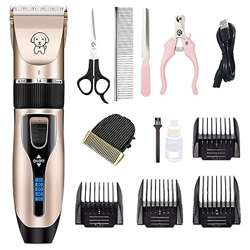 Dog Clippers Dog Electric Pusher Low Noise Pet Trimmer Reable Dog Trimmer Wireless Pet Haircutter Dog Hair Trimmer with Comb Nail Kits for Dogs Cats and Others TOUFA