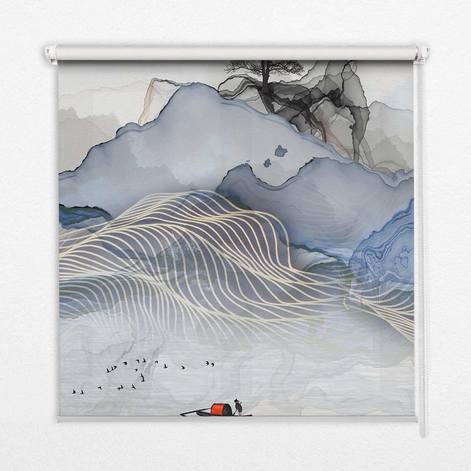 Store enrouleur sans perçage 140x240cm tamisant avec motif montagnes floues